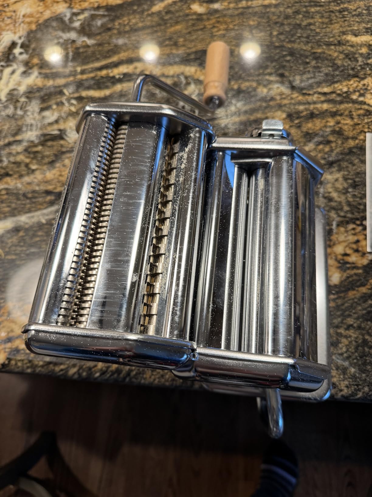 Imperia Pasta Maker Machine- 100% Made in Italy, Heavy Duty Steel Construction, Easy Lock Dial, Wood Grip Handle & Cleaning Brush- Fresh Homemade Italian Spaghetti Fettuccine or Lasagna (Classic Line) customer photo 1