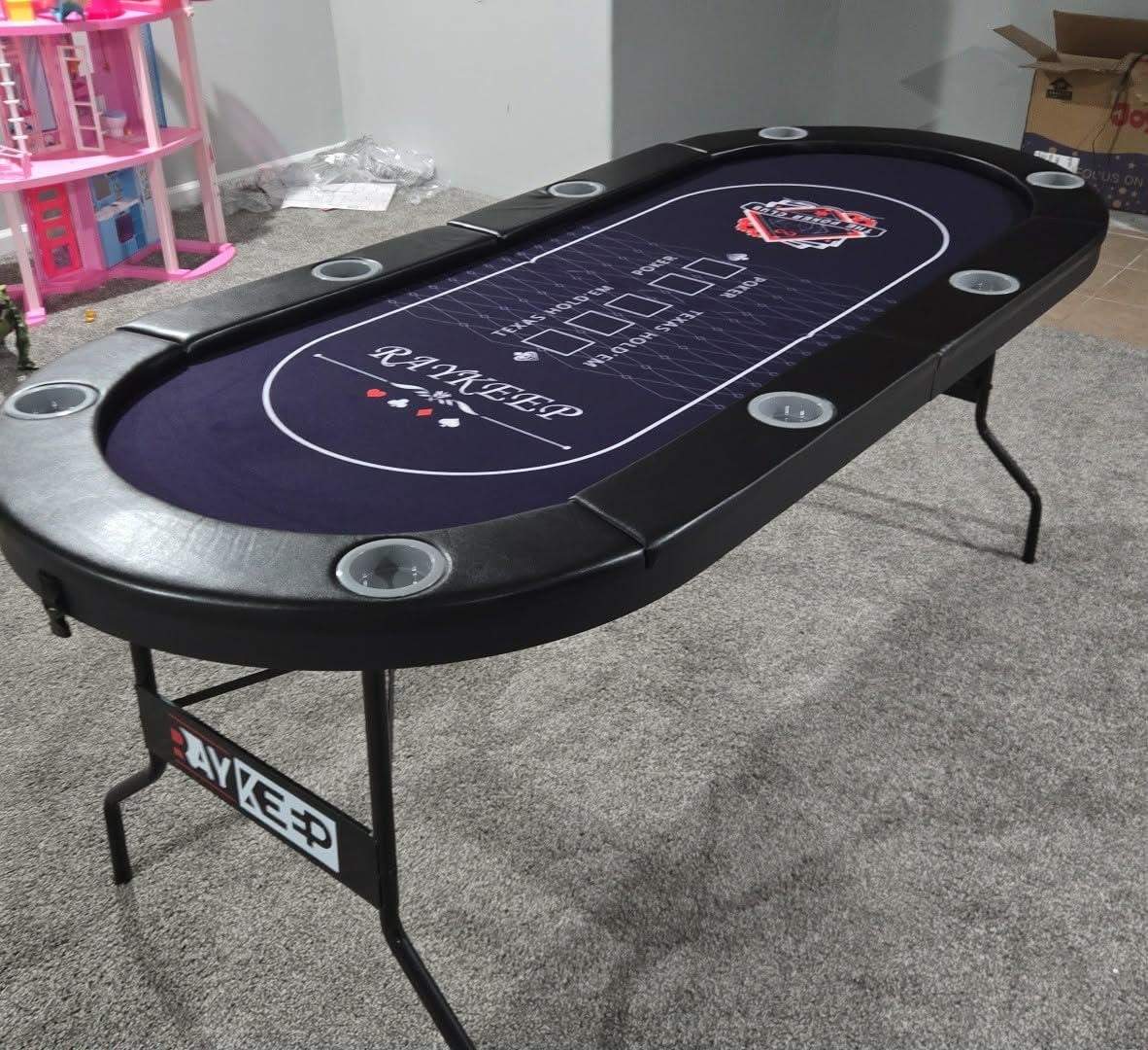 RAYKEEP 71 Inch Poker Table Foldable, 8 Player Folding Poker Tables w/Collapsible Legs, Casino Grade Felt, Padded Rails and Cup Holders, Portable Poker Table for Texas Hold customer photo 1
