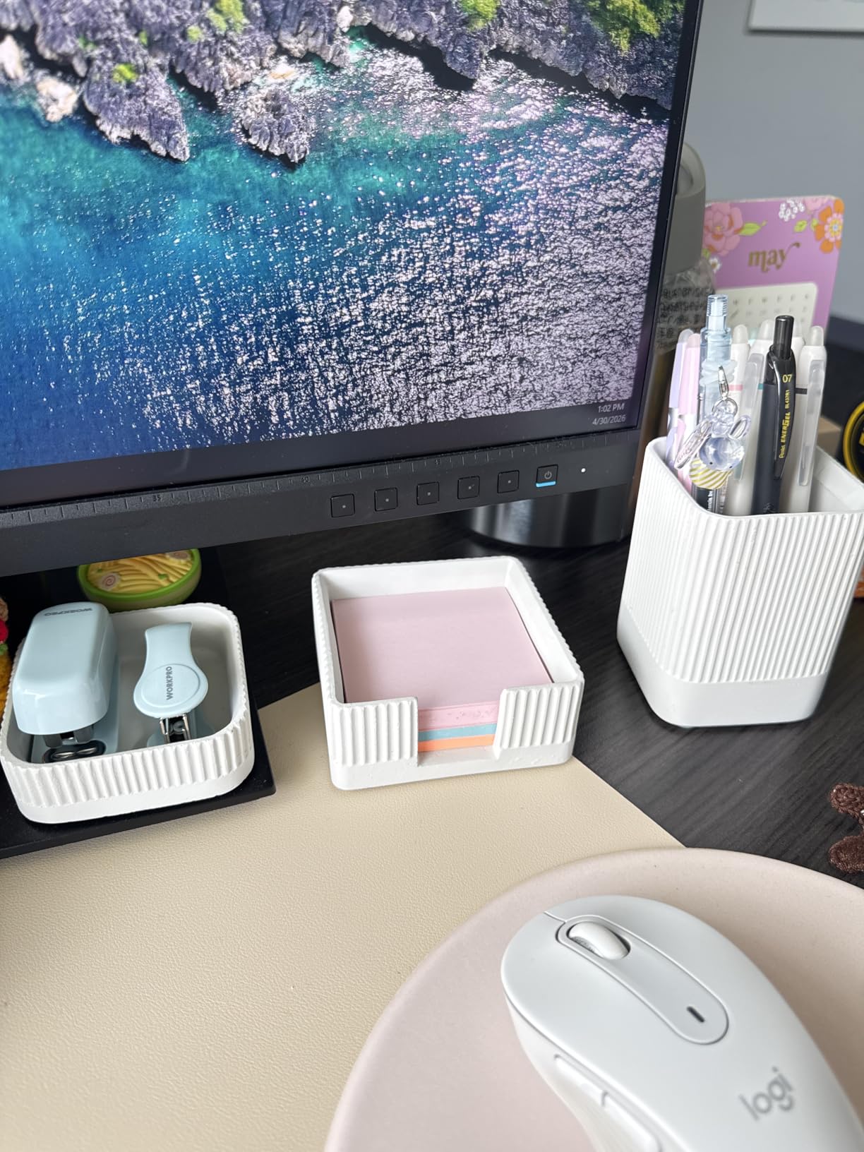 Aesthetic Desk Organizer Set of 3 For Your Office - Sturdy Concrete Desktop Accessories For Women or Men Enhance Any Office Decor - Set incl. Pen Holder, Paperclip Storage and Sticky Note Holder customer photo 2