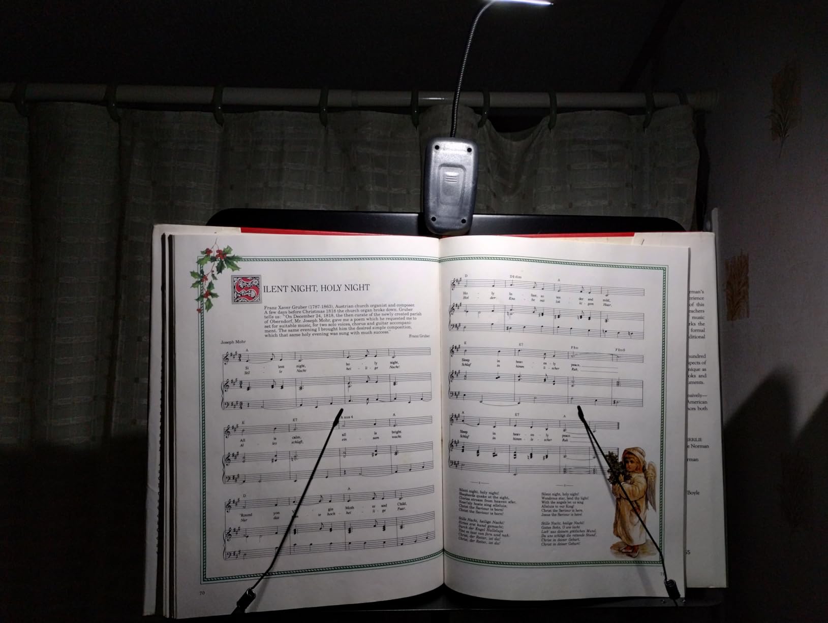 5 in 1 Dual-use Sheet Music Stand & Desktop Book Stand, Height Adjustable from 23.6-59 in, Folding Music Stand with Portable Carrying Bag, Sheet Music Folder & Rechargeable Music Stand Light customer photo 1