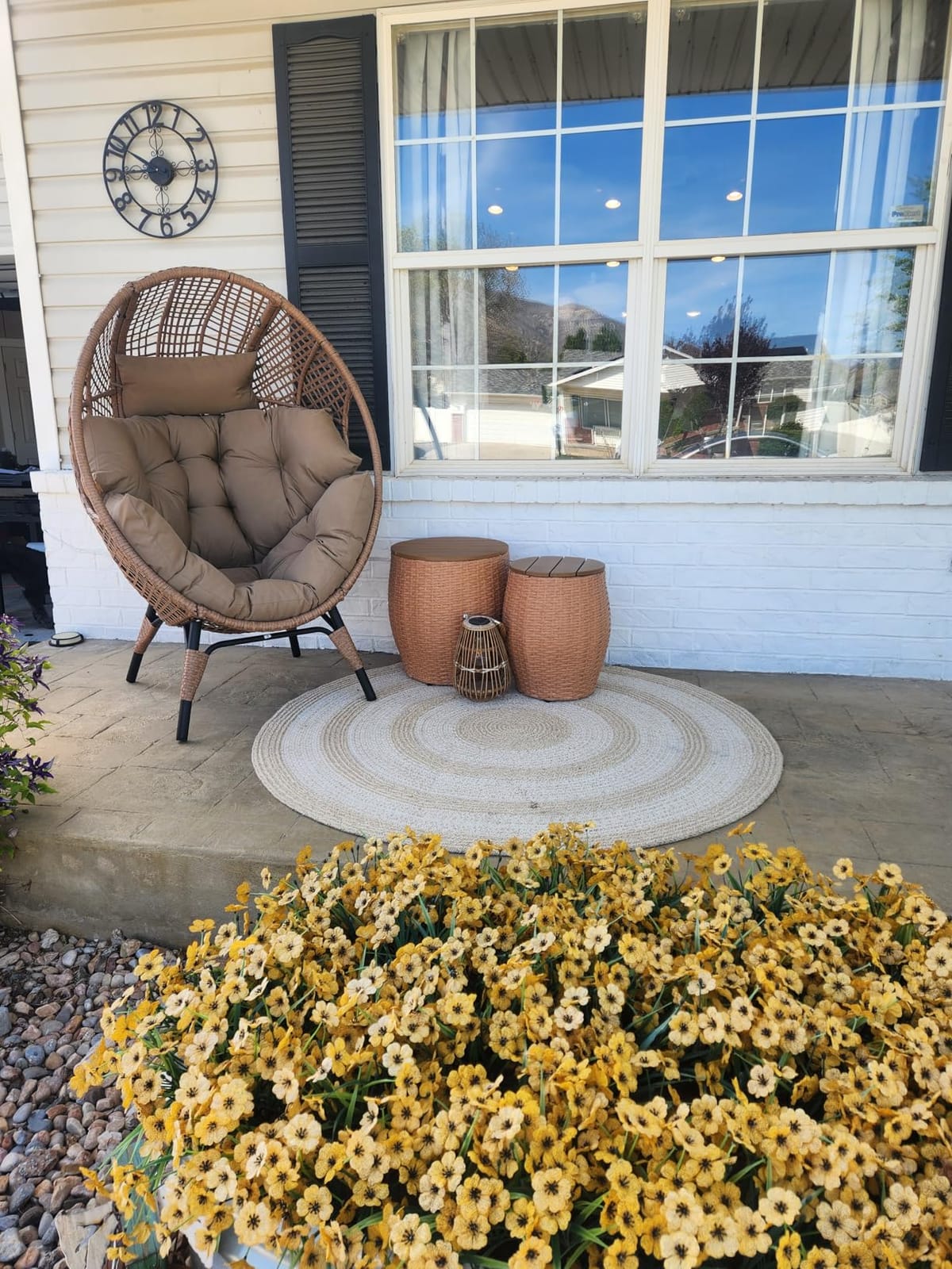 Wicker Egg Chair with Ottoman, Indoor Outdoor Egg Basket Lounge Chair w/Cushion, Oversized Egg Seat with Legs 440 Lbs, Comfy Cozy Boho Style Nest Chair w/Footrest for Patio, Balcony, Beige customer photo 1