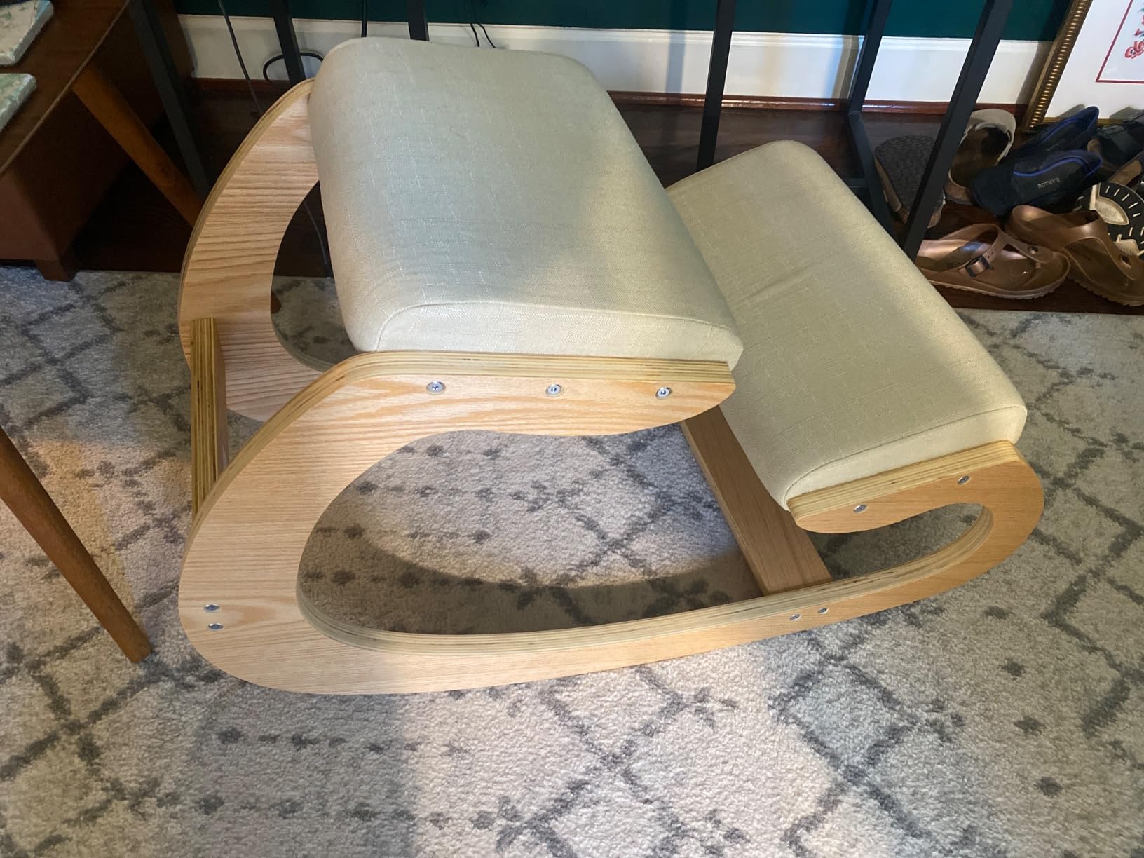 Ergonomic Kneeling Chair, Wooden Posture Chair W/Extra Padding for Back Neck Pain Relief & Improving Posture, Rocking Meditation Stool W/Knee Support for Home Office (Grey) customer photo 2