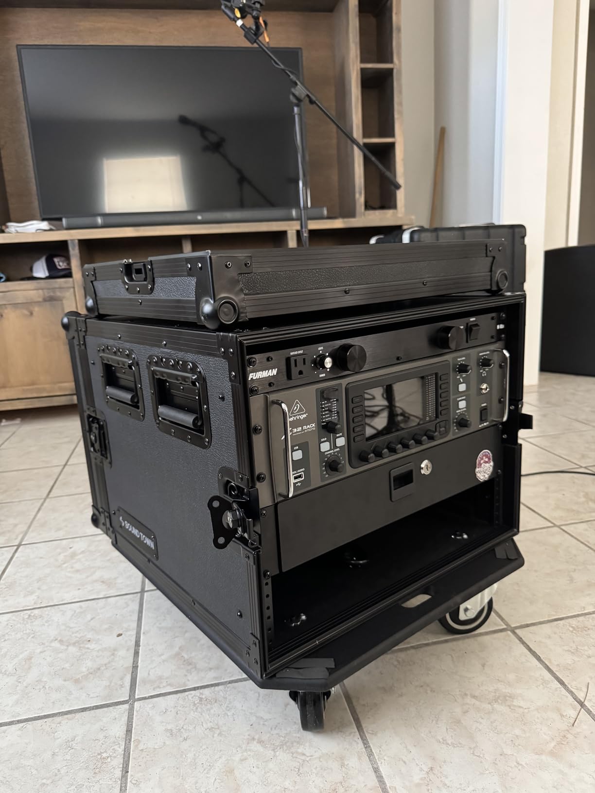 Sound Town Black Series 12U PA/DJ Rack/Road Case with 12-Space, All-Black Anodized Hardware, Plywood, Casters, and 21