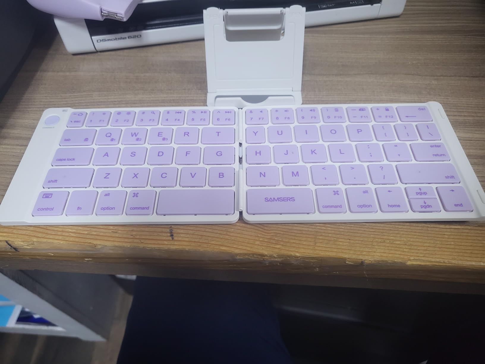Samsers Ultra Slim Foldable Bluetooth Keyboard for Phone Tablet PC, Purple | PU Leather Cover, Phone Stand, Palm-Sized, BT x 3, Portable Compact Design customer photo 1