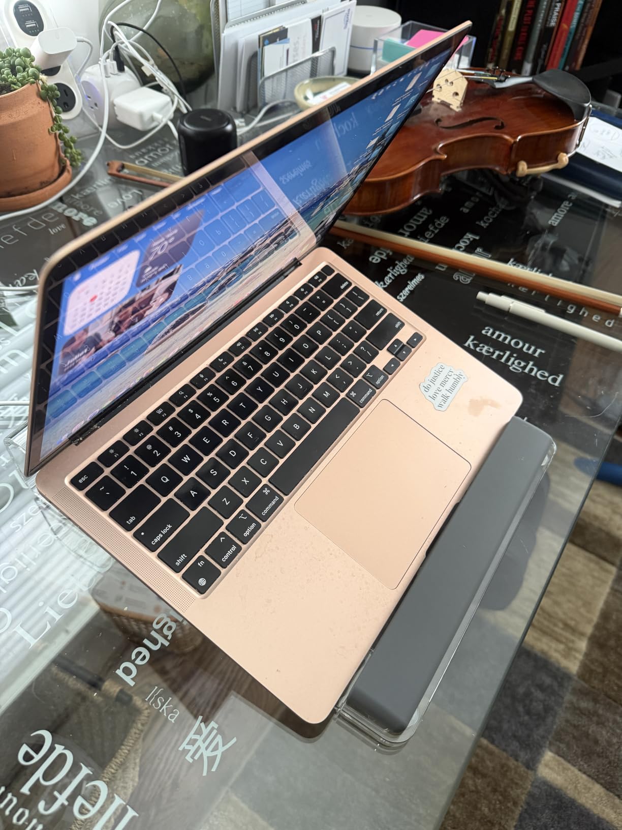 JCZT Aluminum Laptop Stand, Laptop Riser with Wrist Rest, Gold | Ergonomic Detachable Portable Laptop Stand for Desk, Notebook Holder Compatible with MacBook Air Pro, All 10-17'' Laptops customer photo 1
