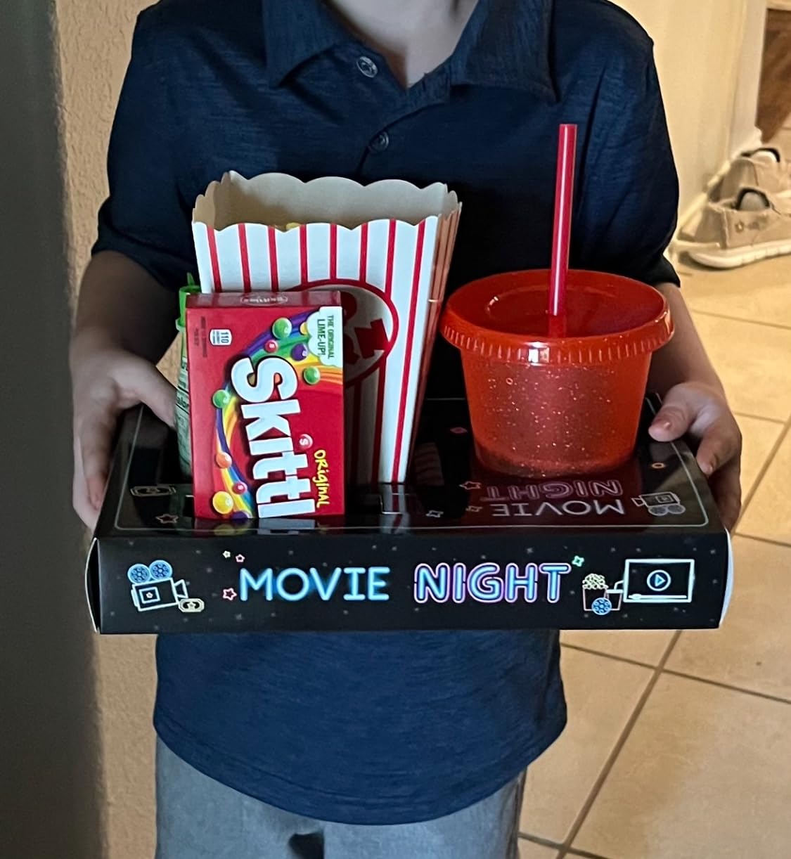 LSTAMOY Movie Night Supplies (24pcs) - Neon Style Movie Night Snack Trays*12 + Popcorn Buckets*12, Kid's Birthday Party, Game Night, Movie Night Snack Trays with Popcorn Bags. (Neon) customer photo 1