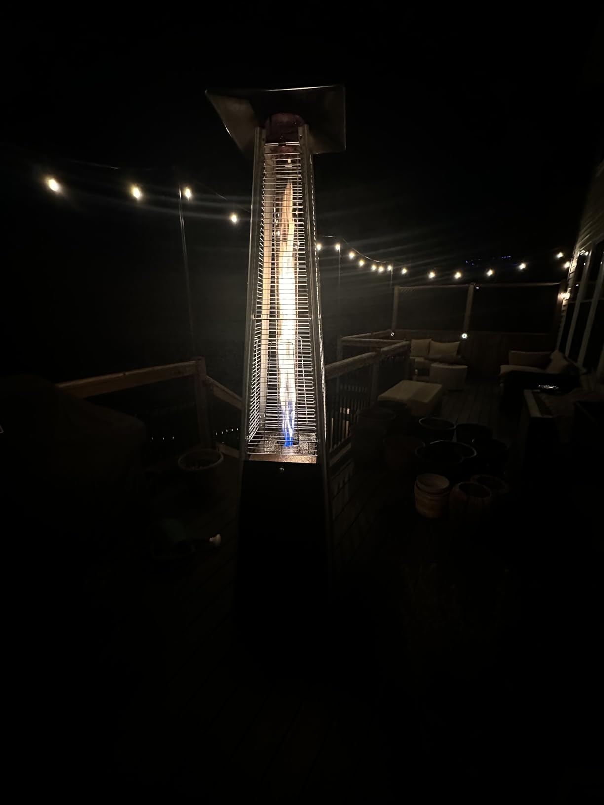 FOOWIN Patio Heater 48,000 BTU Outdoor Propane Heater with Wheels | Pyramid Patio Heater Outdoor Heaters for Patio w/Waterproof Cover & Gloves, for Outdoor Use, Party, Backyard, Garden, Black customer photo 2