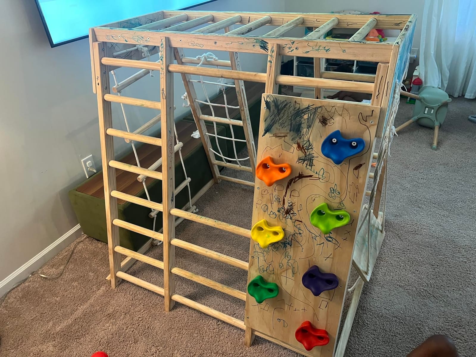 9-in-1 Pikler Jungle Gym Playset, Wooden Montessori Climber Kids | Pikler Playset with Slide, Rock Climb Wall, Monkey Bars, Rope Ladder, Climbing Rope and Swing for Kids (Rainbow) customer photo 1