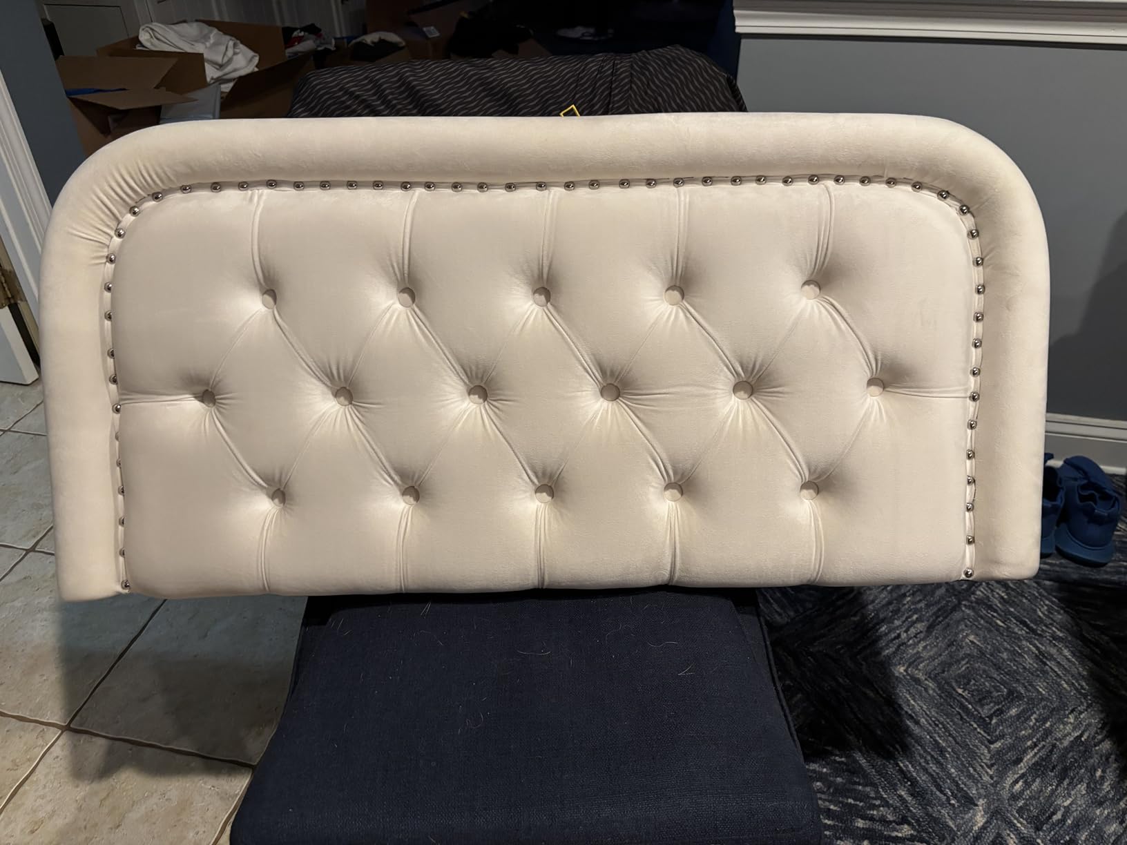 Tufted Upholstered King Size Headboard only - Button Solid Wood HeadBoards with Adjustable Height - Modern Velvet Padded Bed Headboard - Easy Assembly - Nailhead, Gray customer photo 1
