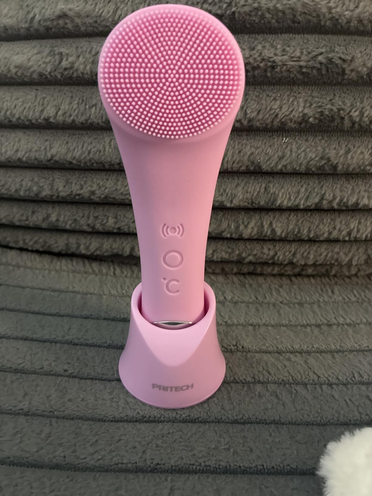 PRITECH Facial Cleansing Brush, Rechargeable Silicone Face Scrubber with Heat Massage End, Vibrating Exfoliator Scrubber for Deep Cleaning, Waterproof Face Brush for Women and Men (Pink) customer photo 2