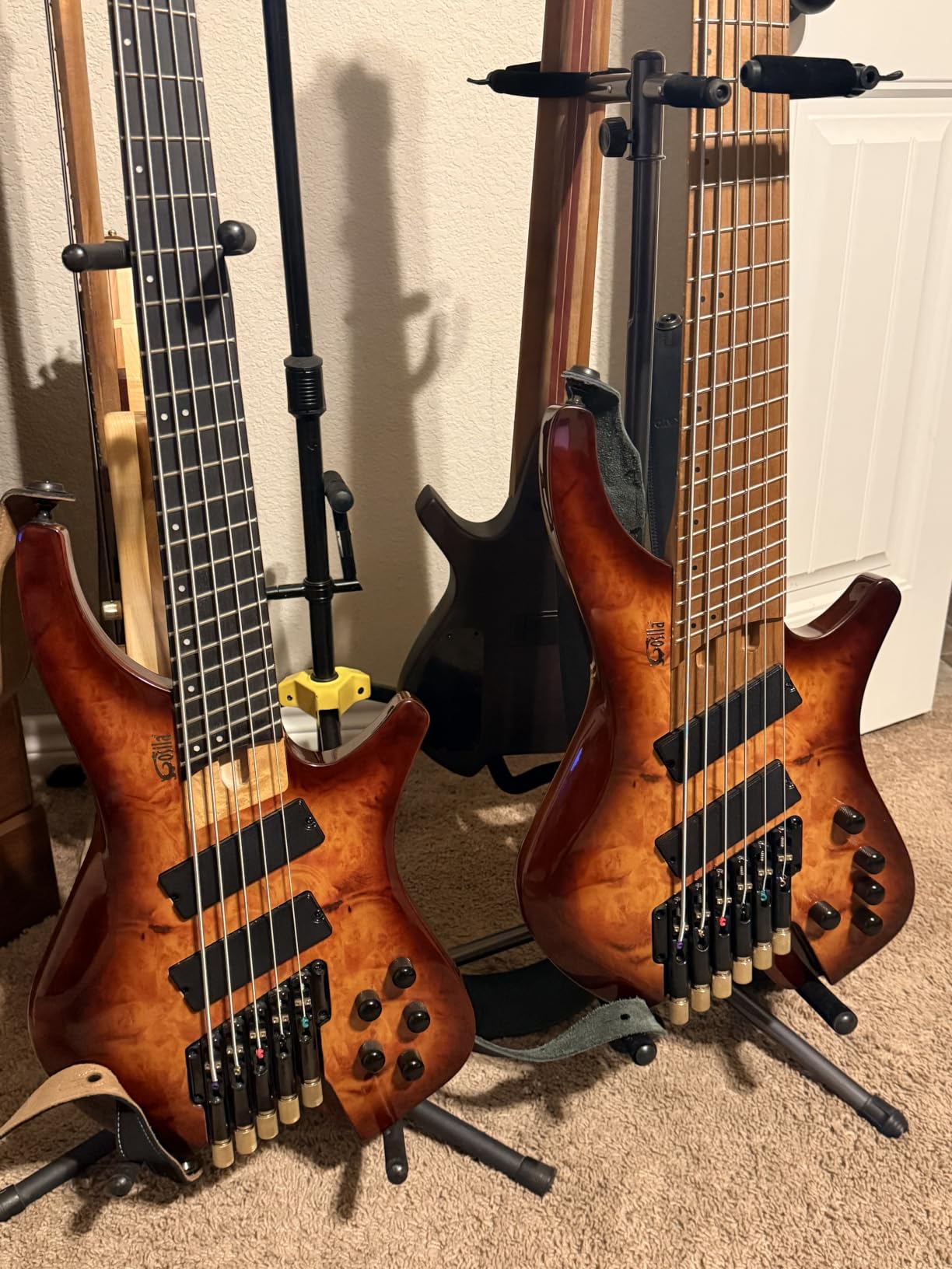 5 String Headless Electric Bass Guitar poplar body Carbon Fibre Maple neck fanned fret customer photo 1