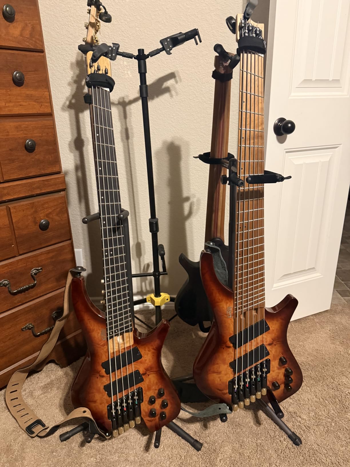 5 String Headless Electric Bass Guitar poplar body Carbon Fibre Maple neck fanned fret customer photo 2