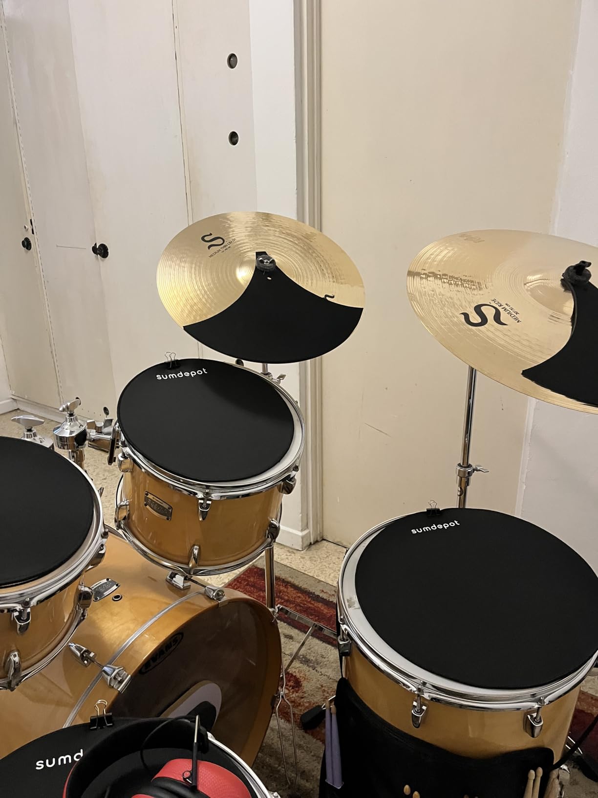 Drum Mute Pads 11 Pieces With Cymbal Pad and Hi hats Set Pad, Foam Drum Silencer Pads, Fits 10