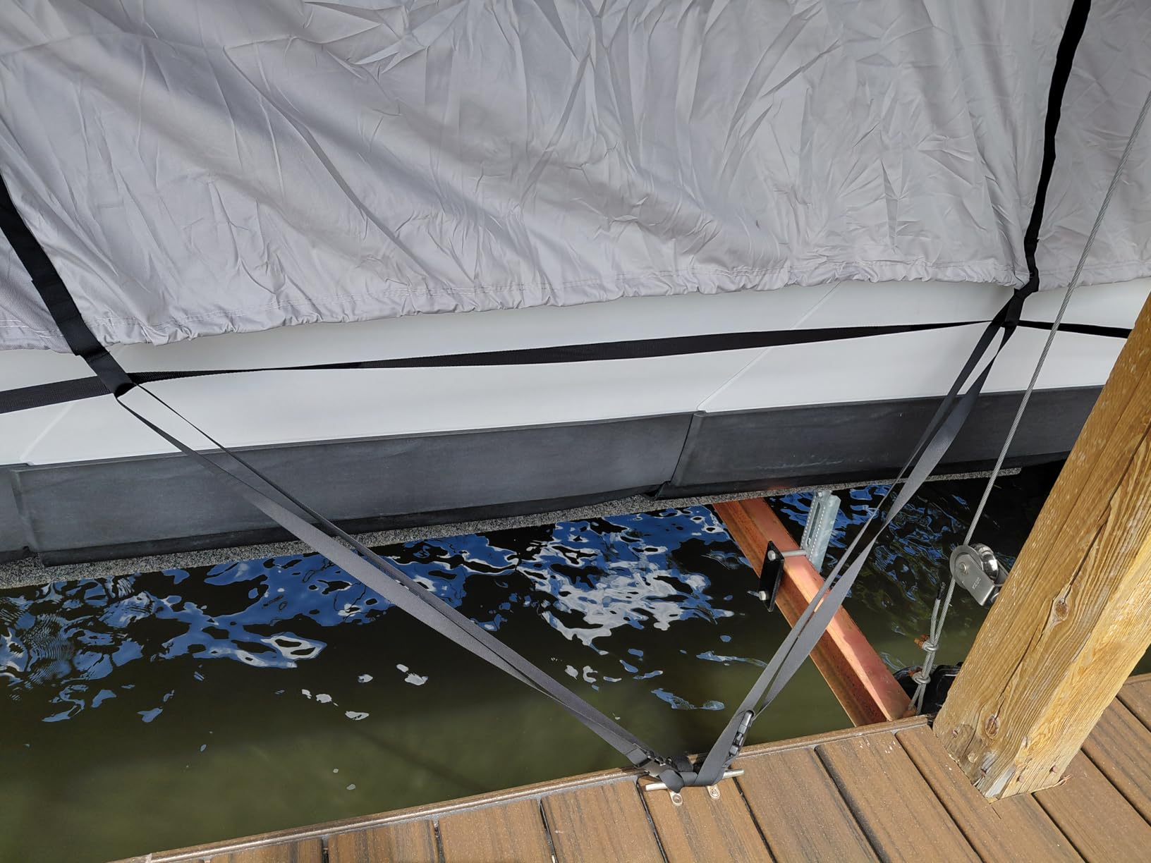RVMasking Pontoon Boat Cover, 1400D Reinforced, Motor Cover, 17-20ft, Blue customer photo 2