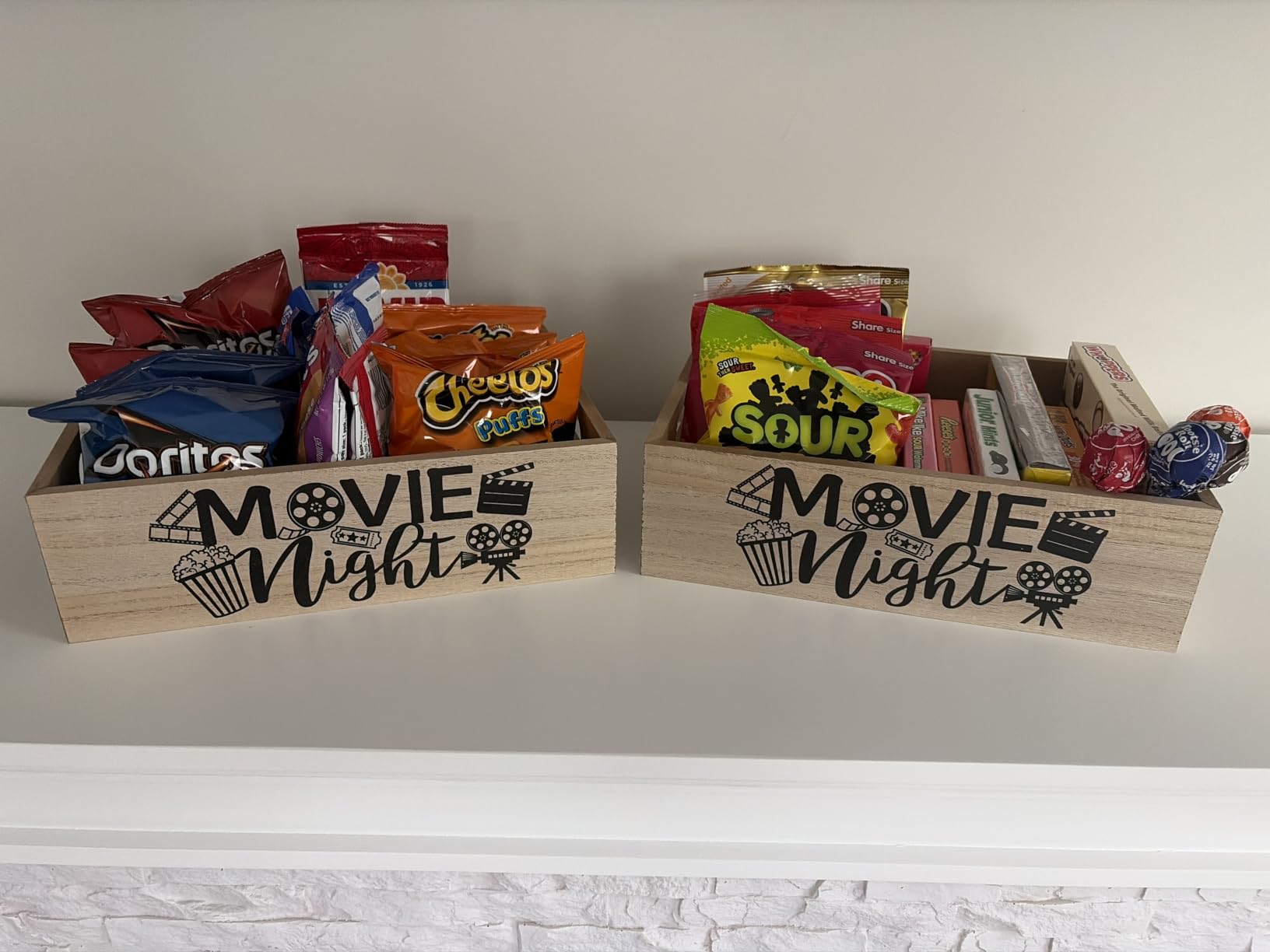 GlikCeil Movie Night Snack Tray, Wooden Reusable Caddy, Snack Bar | With Handles for Popcorn Drinks Snacks, Home Theater Decor Basket, Organizer for Family Movie Parties and Entertaining customer photo 1