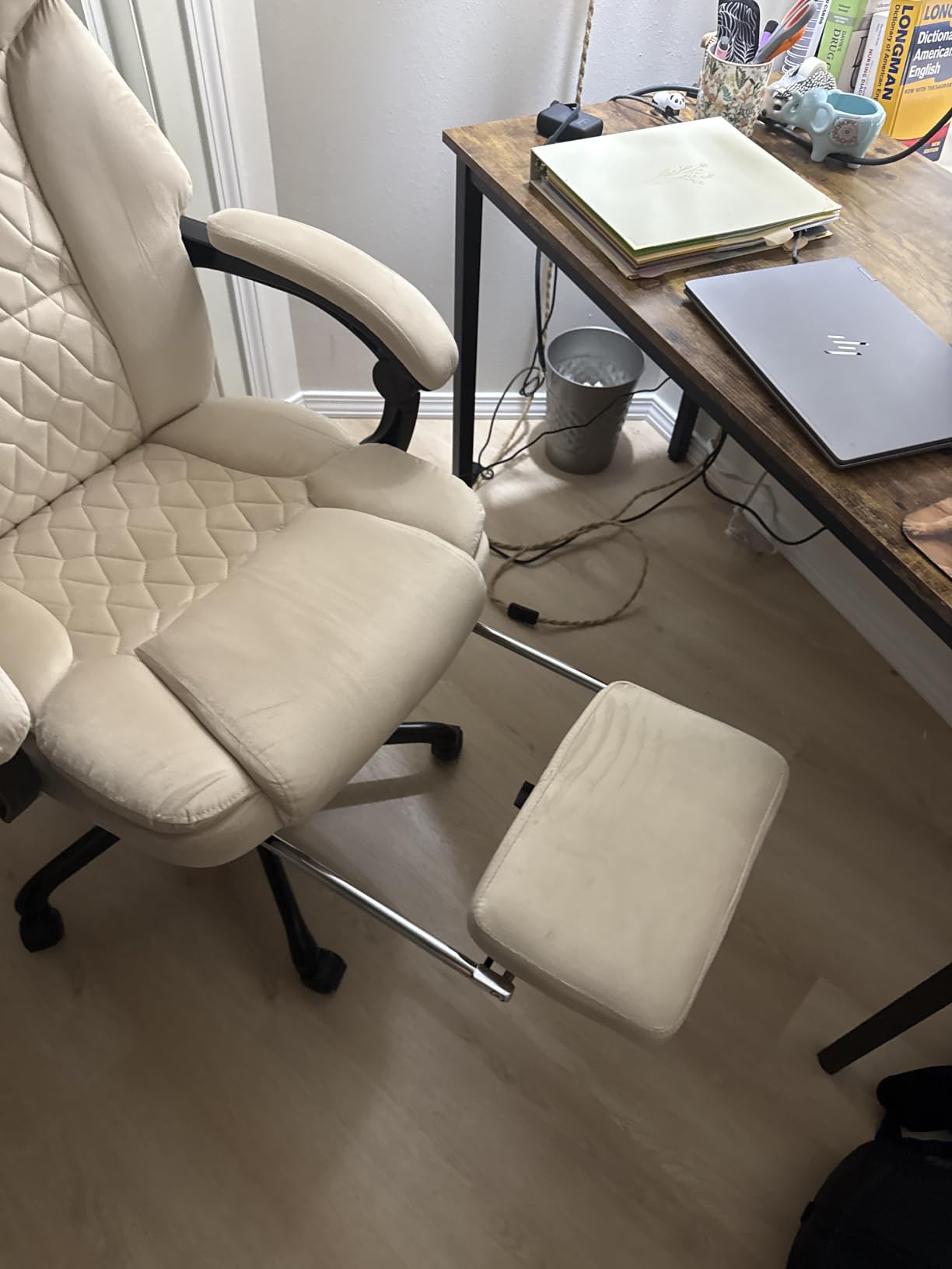 Massage Office Chair with Foot Rest 6 Points Vibration and Heat Home Office Desk Chairs for Heavy People 400lbs Reclining Managerial Chairs Ergonomic Executive Chair (Black) customer photo 1