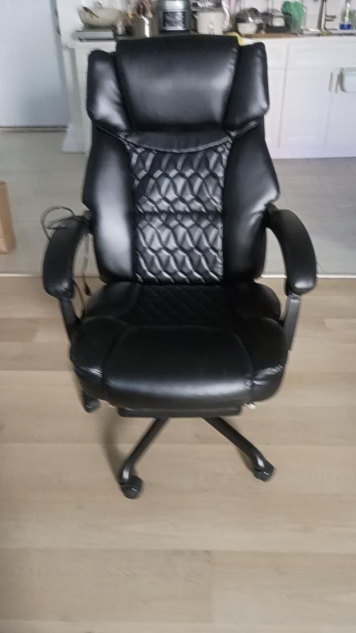 Massage Office Chair with Foot Rest 6 Points Vibration and Heat Home Office Desk Chairs for Heavy People 400lbs Reclining Managerial Chairs Ergonomic Executive Chair (Black) customer photo 2