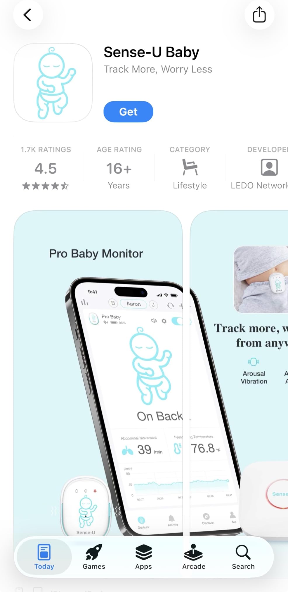 Sense-U Pro Baby Movement & Sleep Position Monitor, Sleep Analysis, Long Battery Life, Easy Clip-On Design customer photo 2
