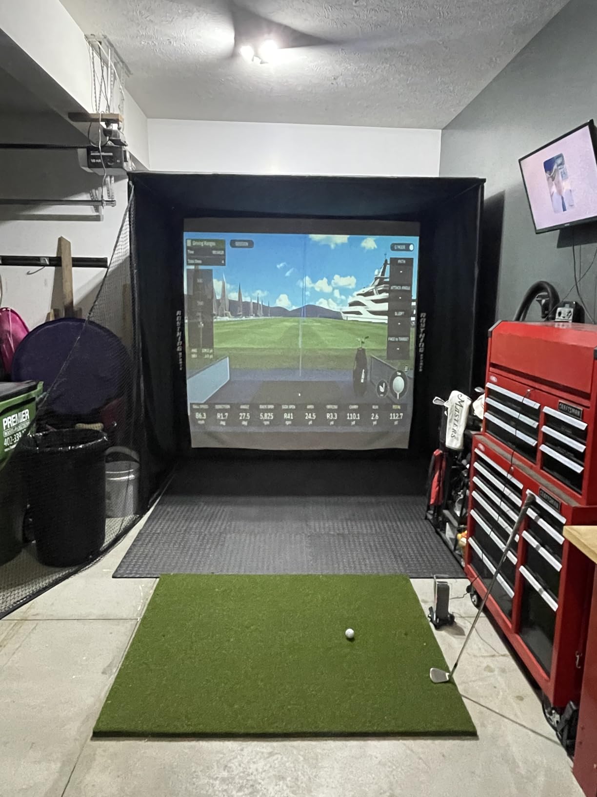Complete Golf Simulator Enclosure Package - 4K-Ready Impact Screen with Blackout Cage, Projector Mount, Frame Poles, Side Shank Nets customer photo 1