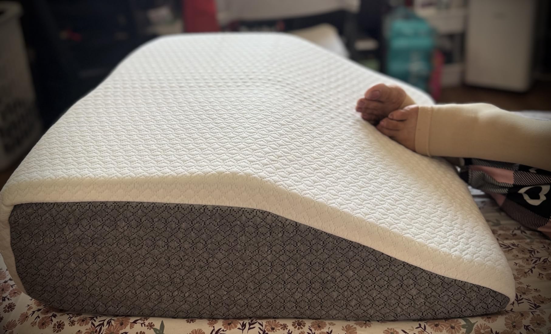 Nordjager Wedge Pillow for Sleeping, 24 x 24 x 10 Inch Bed Wedge | 40D Memory Foam Top Layer with Supportive Foam Base; Ergonomic Incline Supports Back, Legs and Comfortable Sleep. customer photo 1