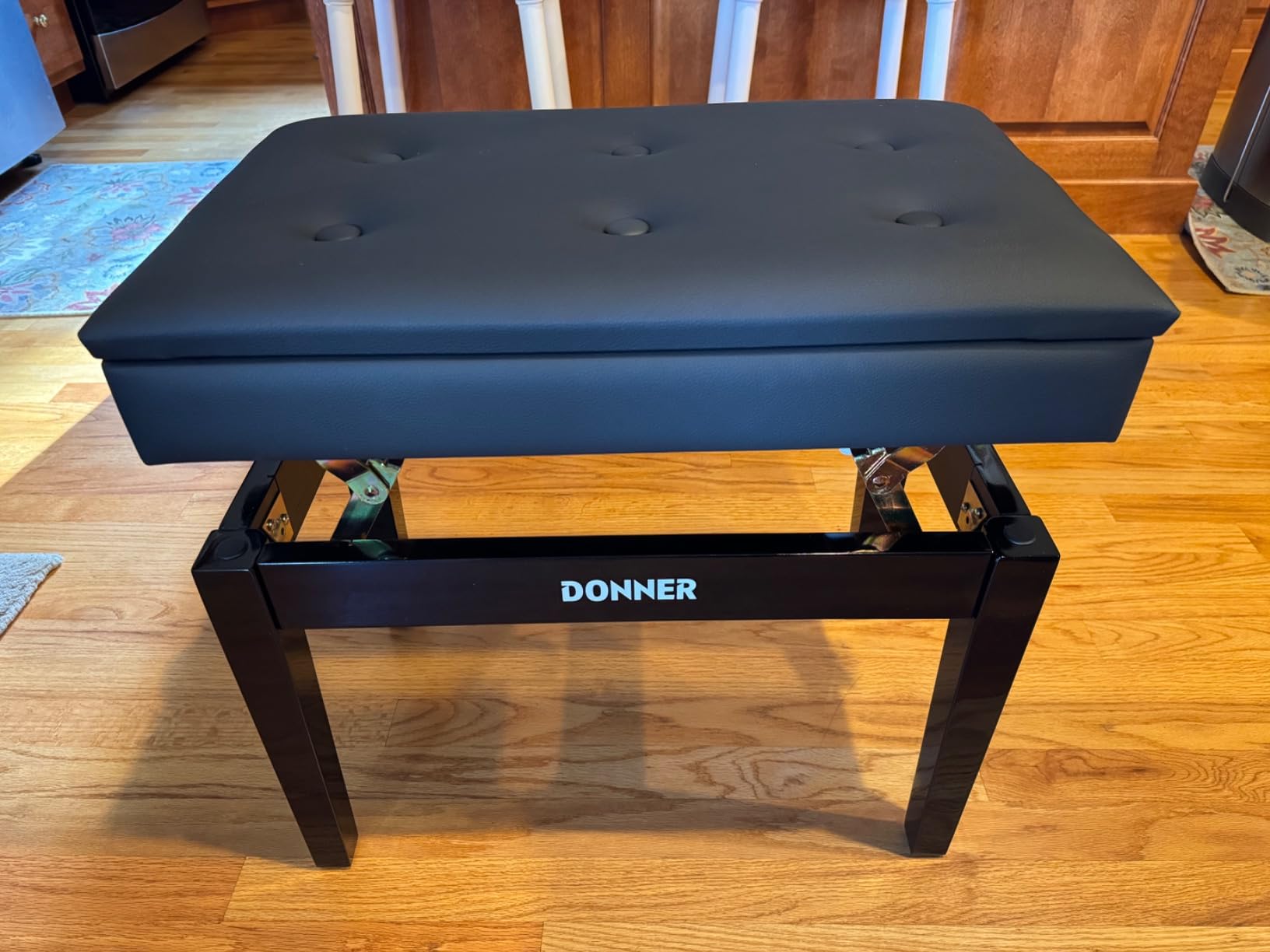 Donner Adjustable Piano Bench with Storage, Solid Wood Keyboard Bench Wooden Piano Bookcase Stool Chair Seat with High-Density Sponges Cushion, Black customer photo 1