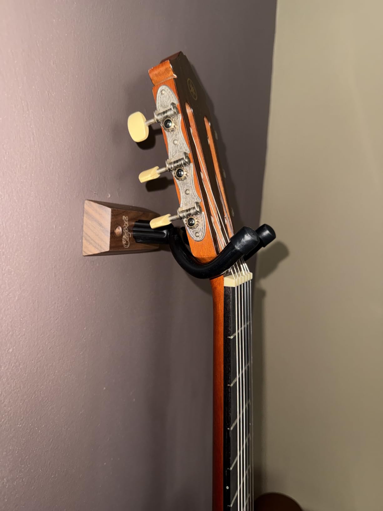 Guitar Wall Mount 2 Pack - U-Shape Guitar Wall Hangers, Guitar Stand Wall, Black Walnut Guitar Hanger, Pick Holder, Gifts for Guitarists, with 6 Assorted Guitar Picks customer photo 1