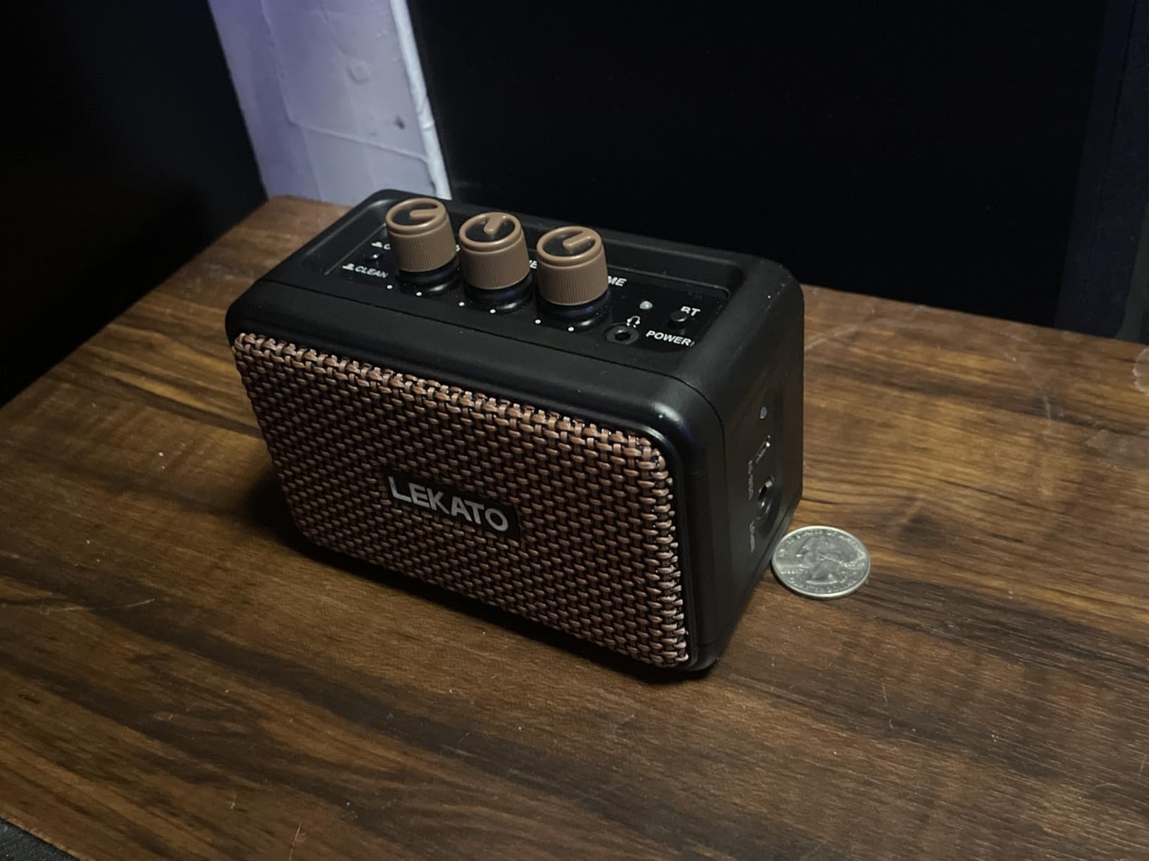 LEKATO Mini Guitar Amplifier, Dual Speakers 5W, Rechargeable Electric Guitar Amp Bluetooth with Clean Overdrive, 6H Working, Headphone Jack, Portable Small Amp for Practice AG-04 (Brown) customer photo 1