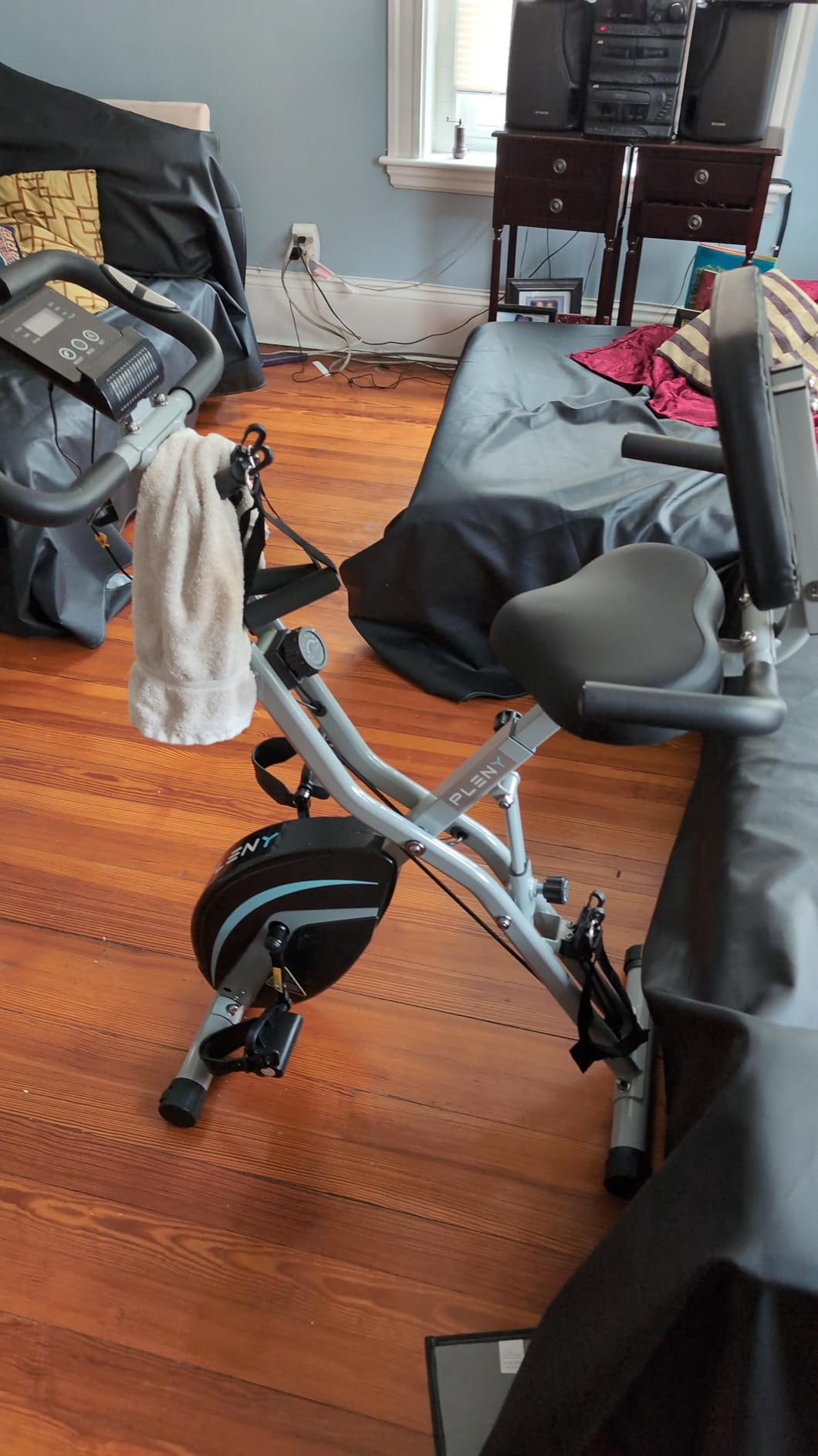 PLENY Folding Exercise Bike, 5 IN 1 Indoor Stationary Bikes for Home | Workout Bike with 6.6 LBS Flywheel, 16-Level Adjustable Magnetic Resistance, 330LB Weight Capacity, Back Support Cushion customer photo 1