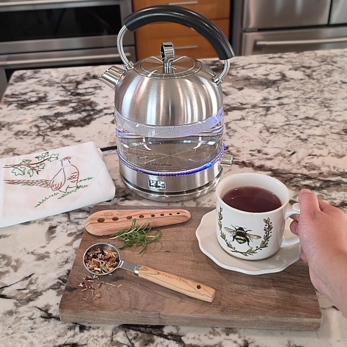 Styled Settings Stainless Steel Electric Kettle with Temperature Control | BPA and Plastic Free Electric Kettle with Keep Warm Function, Borosilicate Glass -1500W Hot Water Boiler with Digital Display customer photo 1