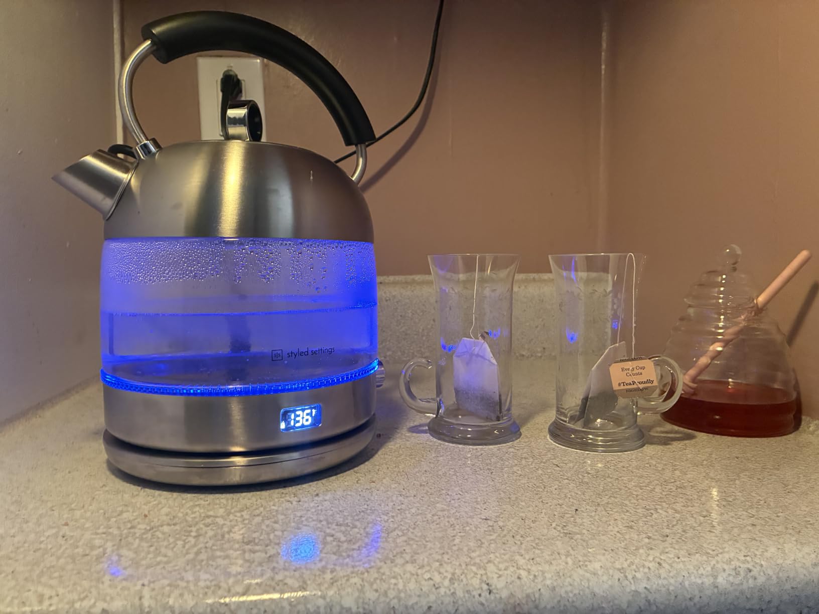 Styled Settings Stainless Steel Electric Kettle with Temperature Control | BPA and Plastic Free Electric Kettle with Keep Warm Function, Borosilicate Glass -1500W Hot Water Boiler with Digital Display customer photo 2
