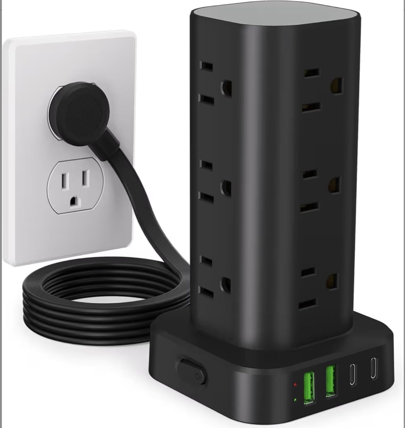 Power Strip Tower with Multiple Outlets, Flat Plug Surge Protector Tower Extension Cord with 12 AC Outlets 4 USB Ports (2 USB C), 6FT Cord Power Tower Surge Protector for Home Office Dorm Room, Black customer photo 2
