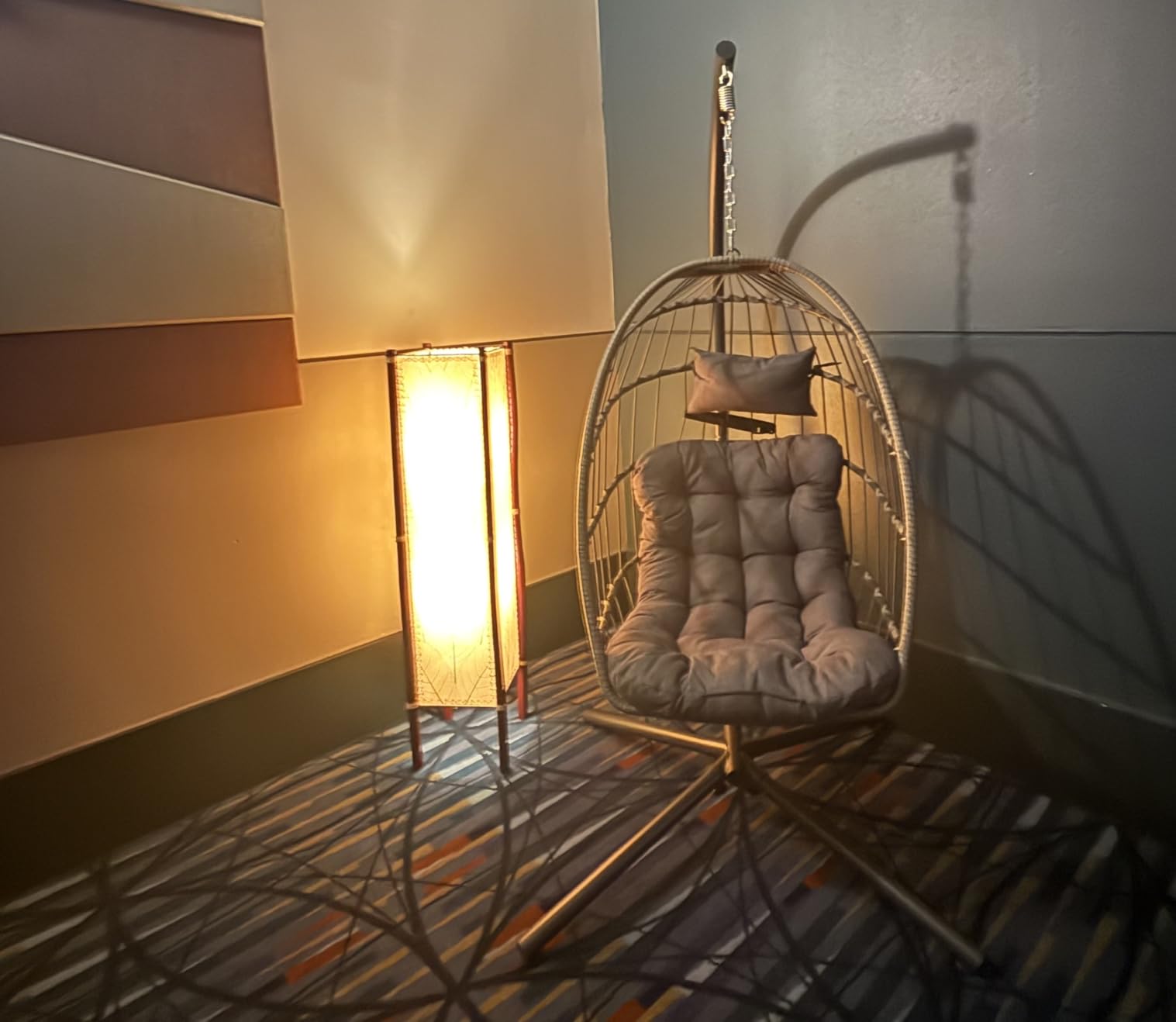 SWITTE Egg Chair Outdoor with Stand, Indoor Wicker Hanging Egg Swing, Grey, Patio Swinging Chair with Thick Cushion, Egg Shaped Swing for Bedroom Porch Balcony, Rattan Hammock Chairs 370 LBS Capacity customer photo 2