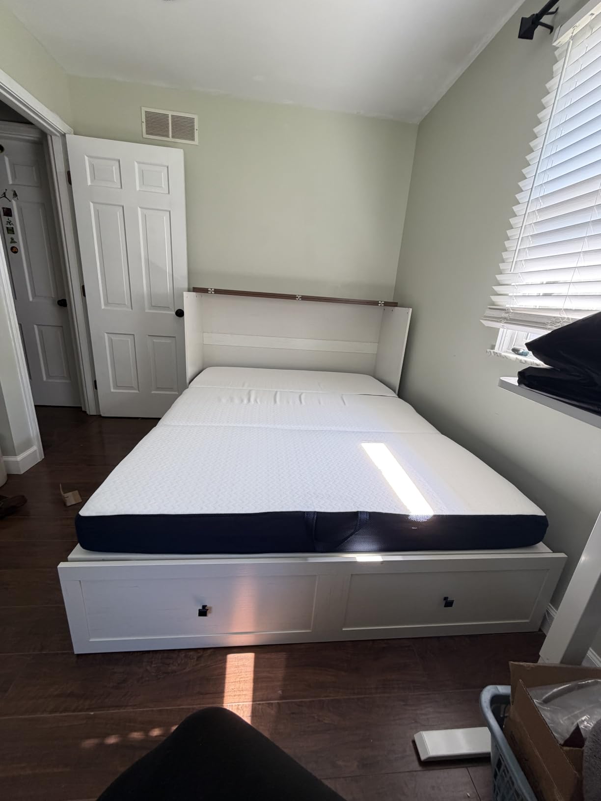 AMERLIFE Full Murphy Bed with Storage & Charging Station | Distressed White Wood Murphy Cabinet, Farmhouse Foldable Platform Bed, Large Drawer, Noisy Free, Guest Bedroom & Living Room customer photo 2