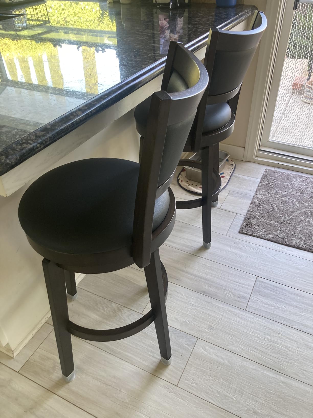 PrimeZone Swivel Bar Stools Set of 2, 24 Inch Counter Height Barstools, Black Faux Leather Bar Stool with High Backrest & Solid Wood Legs & Wrap-around Footrest, Counter Stools for Kitchen Island, Pub customer photo 1