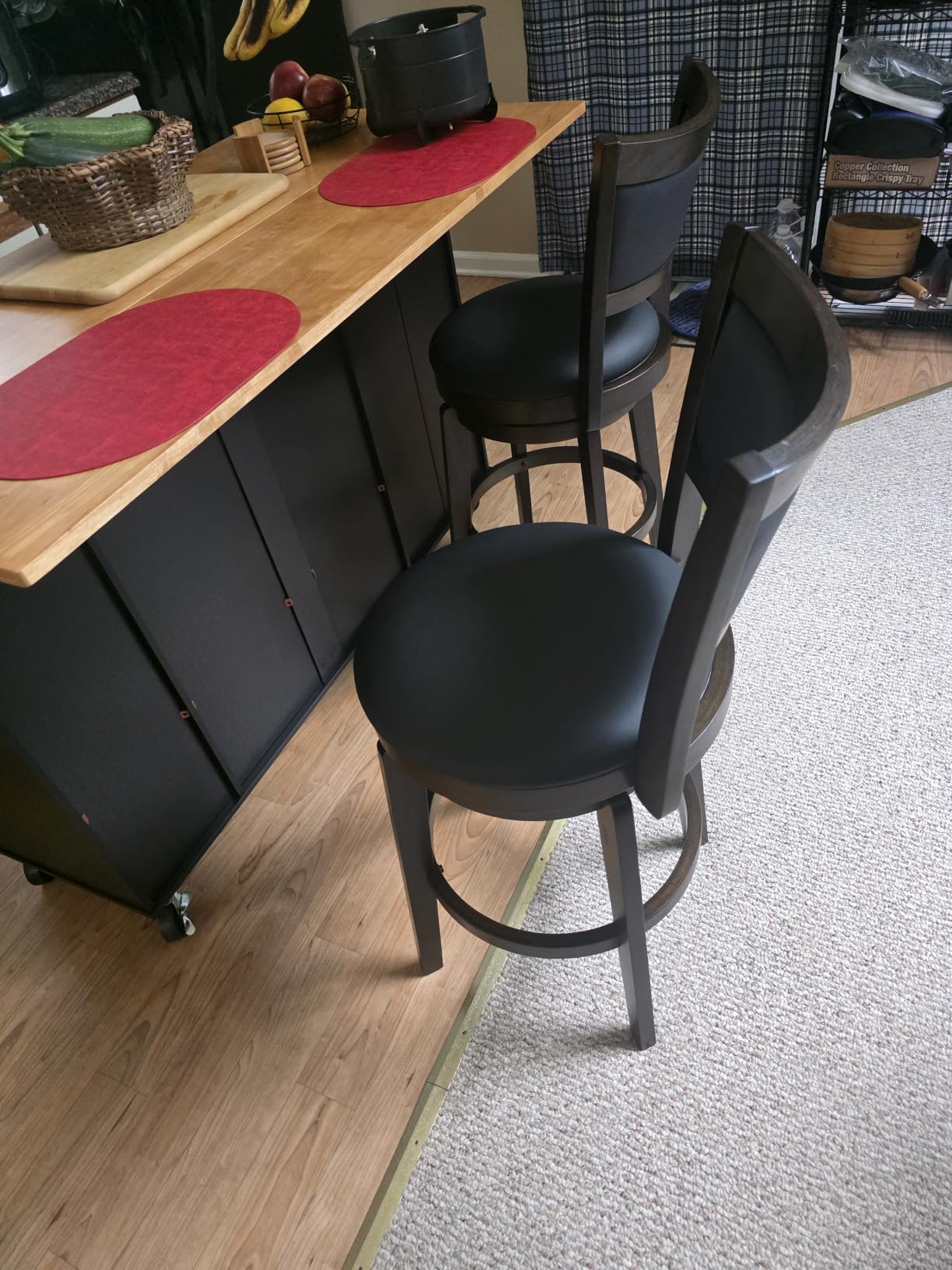 PrimeZone Swivel Bar Stools Set of 2, 24 Inch Counter Height Barstools, Black Faux Leather Bar Stool with High Backrest & Solid Wood Legs & Wrap-around Footrest, Counter Stools for Kitchen Island, Pub customer photo 2