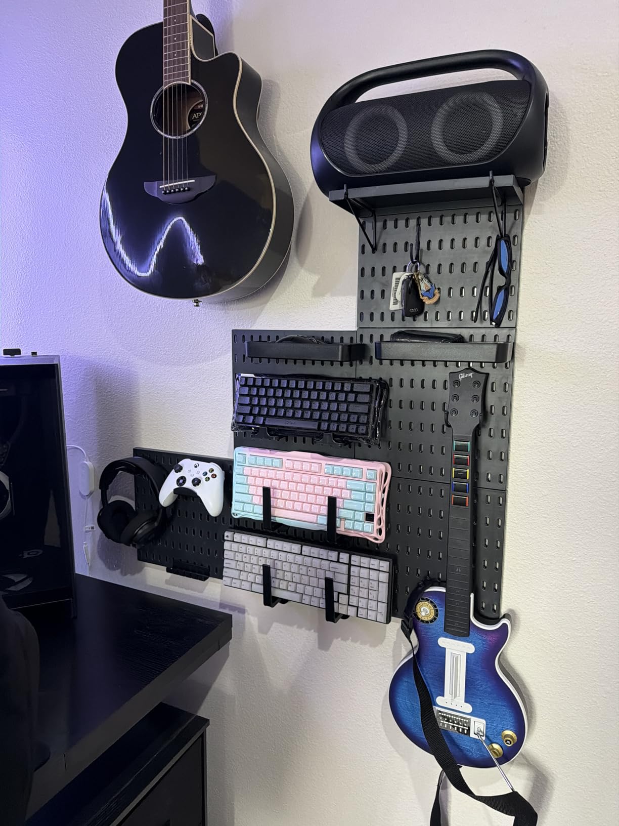 Peg Board Wall Organizer for Gaming Setup, Pegboard with Adhesives & Screw Mounts, Includes Peg Board Accessories for Gaming Accessories, Tech Storage & Office Organization (Black, 33