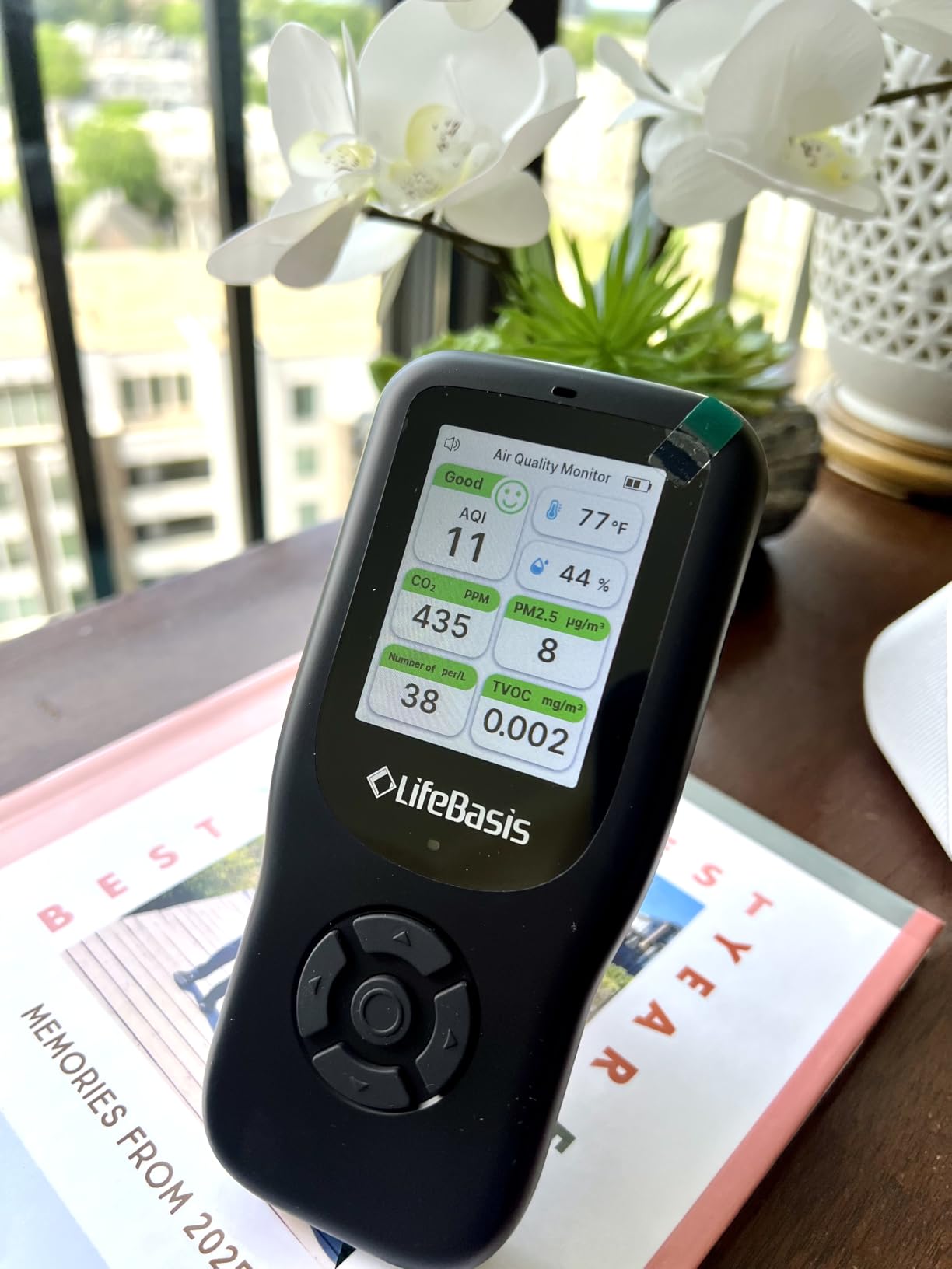 LifeBasis Air Quality Monitor Indoor, 11-in-1 Air Quality Detector with Stand, Air Meter Test AQI, PM1.0, PM2.5, PM10, CO2, TVOC, HCHO, Particles, Temperature and Humidity with Alert customer photo 1