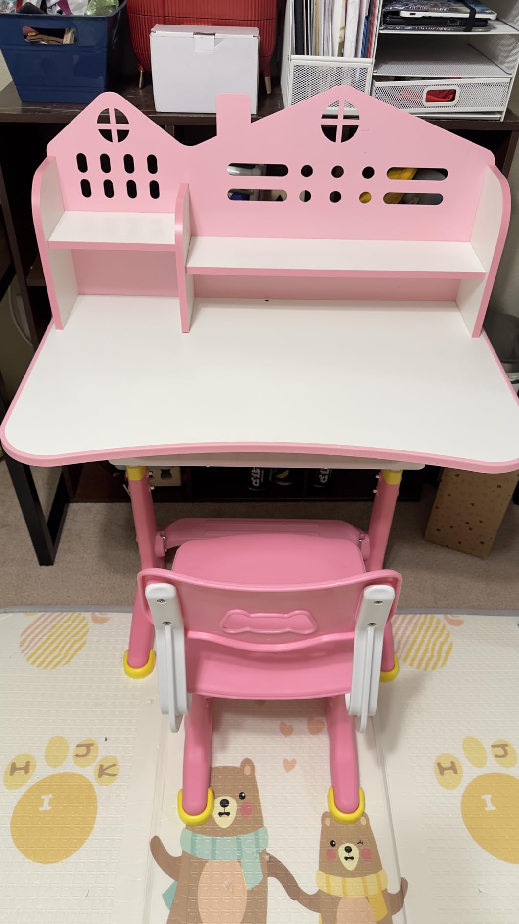 Kids Desk and Chair Set, Height Adjustable Kids Desk | Child's School Study Writing Tables with Bookstand and Storage Drawer, Widened Desktop with Desktop for Boys and Girls customer photo 1