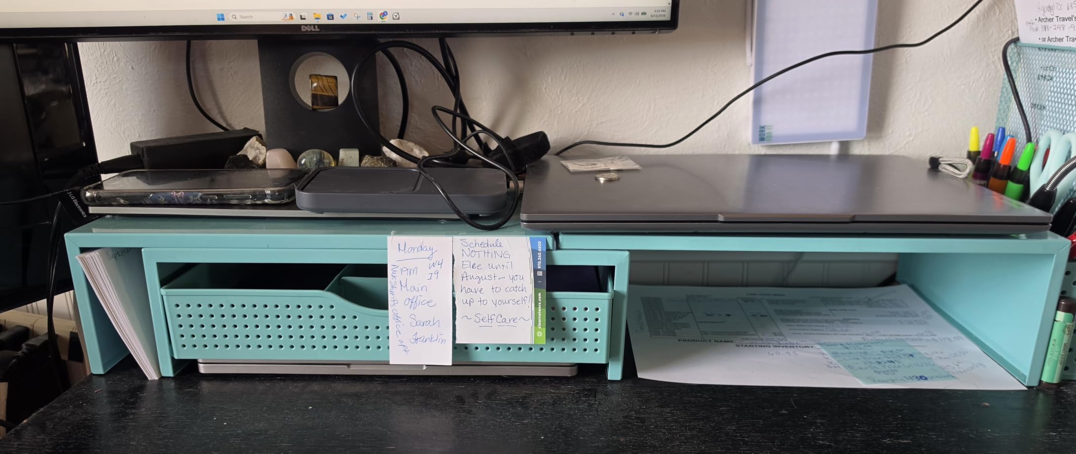 gianotter Dual Monitor Stand Riser, Desk Organizer With Drawer and 2 Pen Holders, Computer Monitor Stand, Desk Shelf for Top of Desk (Black) customer photo 2