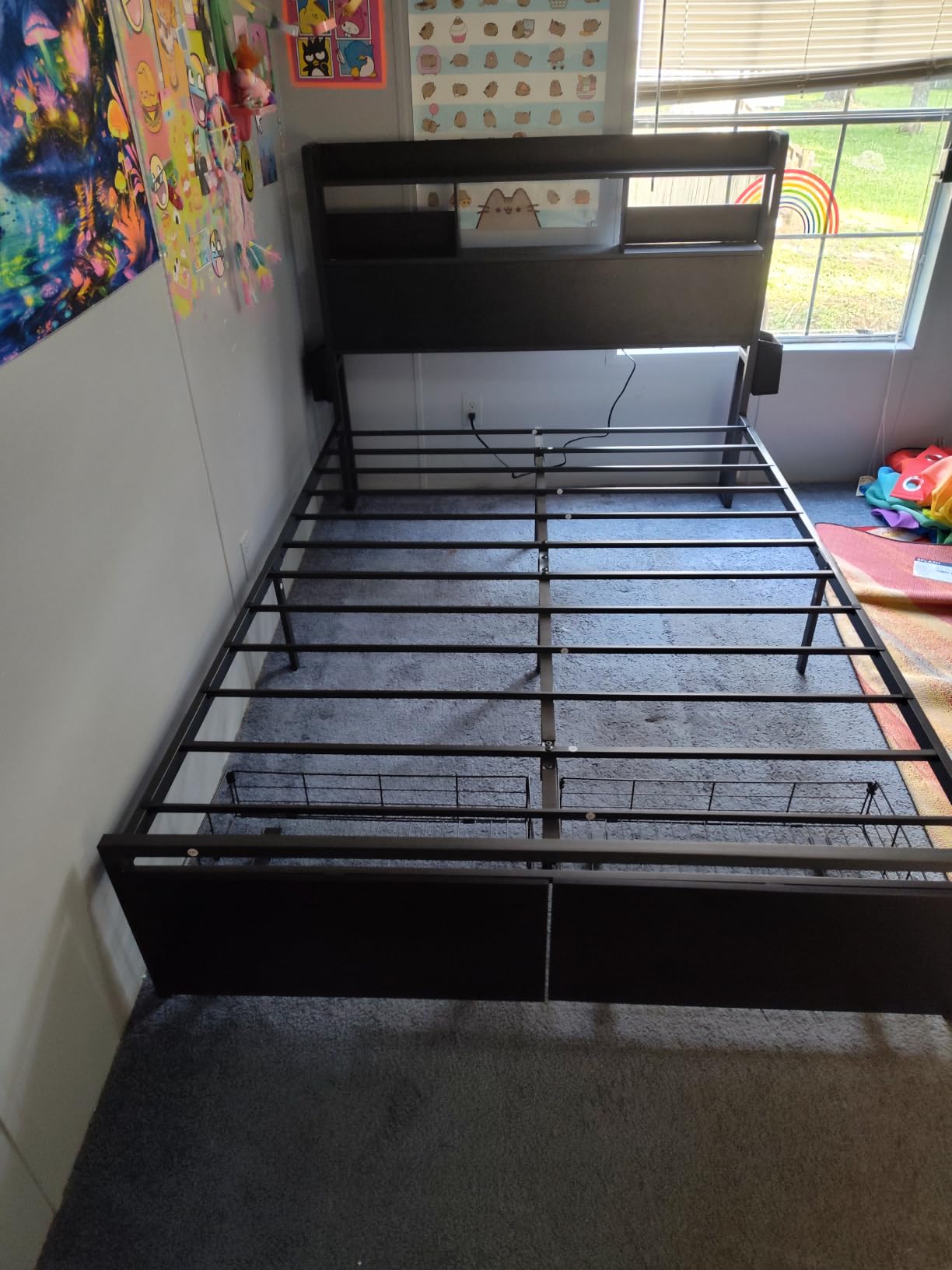 Furnulem Full Size Bed Frame with Headboard and Charging Station, 2 Drawers | 2-Tier Storage Shelves, Metal Platform, LED Lights, Noise Free, Easy Assembly, No Box Spring Needed, 1200 lbs Capacity, Black customer photo 1