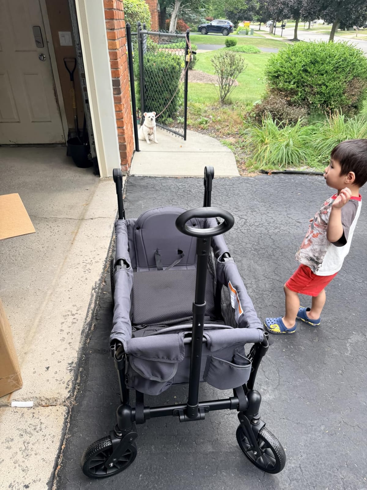 ELEMARA Foldable Wagon Stroller, Stroller Wagon for 2 Kids, Premium All Terrain Wagon for Kids with Removable Canopy, Adjustable Push/Pull Handle, Harnesses, Large Storage Bag, Black customer photo 1