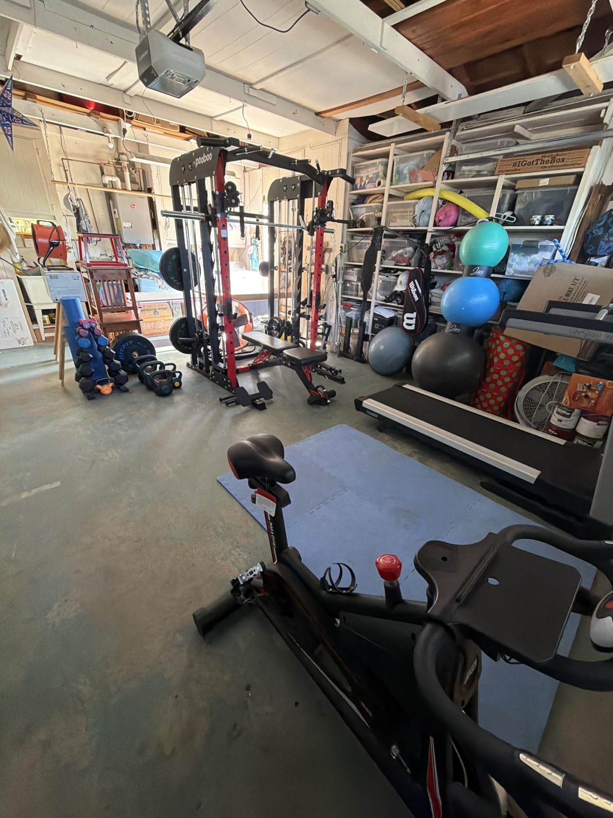 pooboo Power Cage Smith Machine with 2000LB Squat Rack Cable System | LAT Pulldown and Dual Pulley Cable Crossover with All-in-One Home Gym Machine, Adjustable Stations and Training Attachments customer photo 2