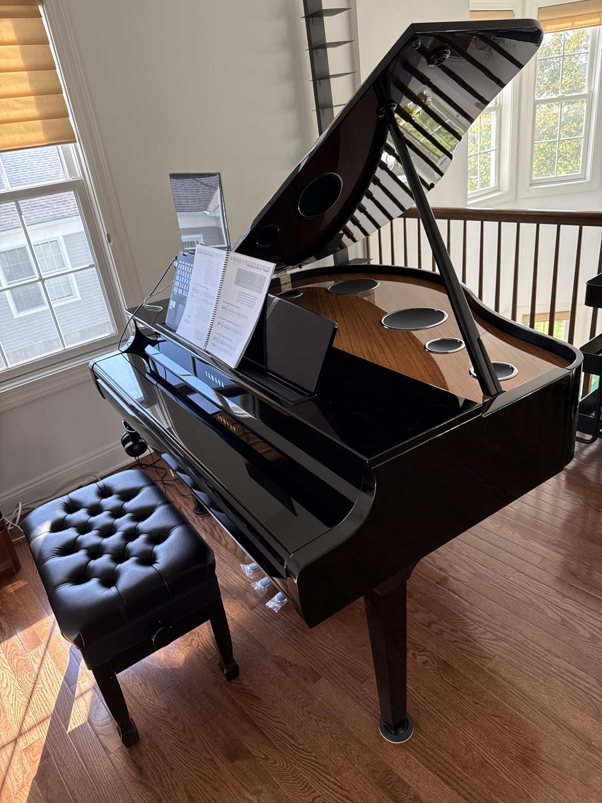 Genuine Leather Duet Piano Bench with Storage, Adjustable Heavy Duty Wooden Double Keyboard Seat XHJ-11G (Black) customer photo 2