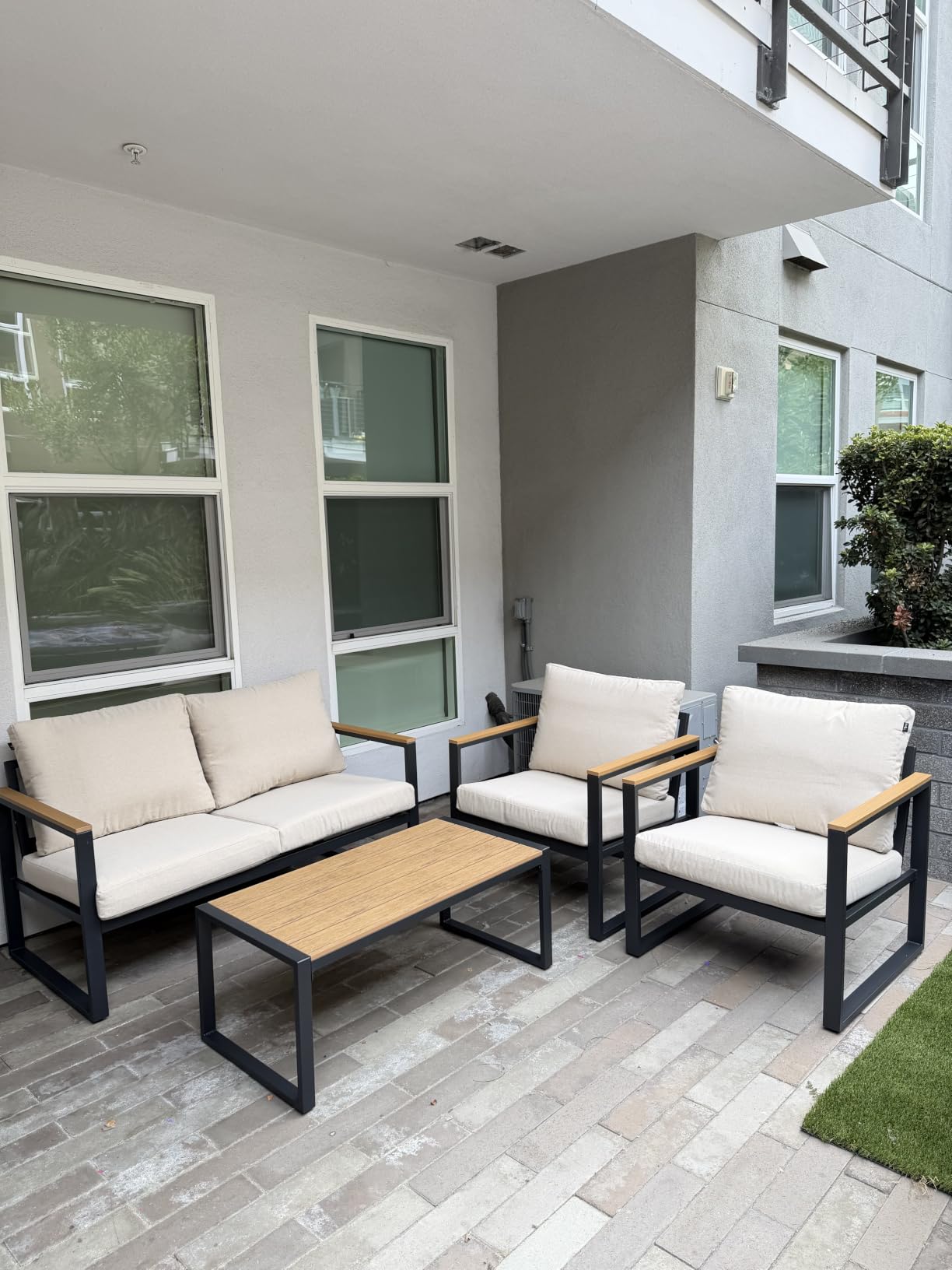 Patio Furniture Set, 4 Pieces Outdoor Patio Furniture with Coffee Table Set, Metal Patio Conversation Sets customer photo 1