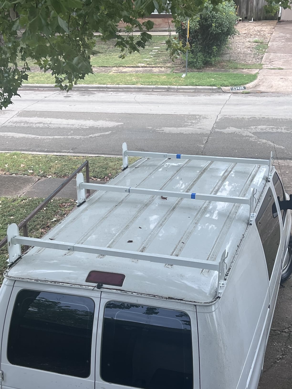 Universal Van Roof Ladder Rack, White, 2 Bar Set | Adjustable Length 41.5''- 70'', Fit for Chevy Express 1500 2500 3500 Ford Econoline GMC Savana Cargo Vans with Rain Gutter customer photo 1
