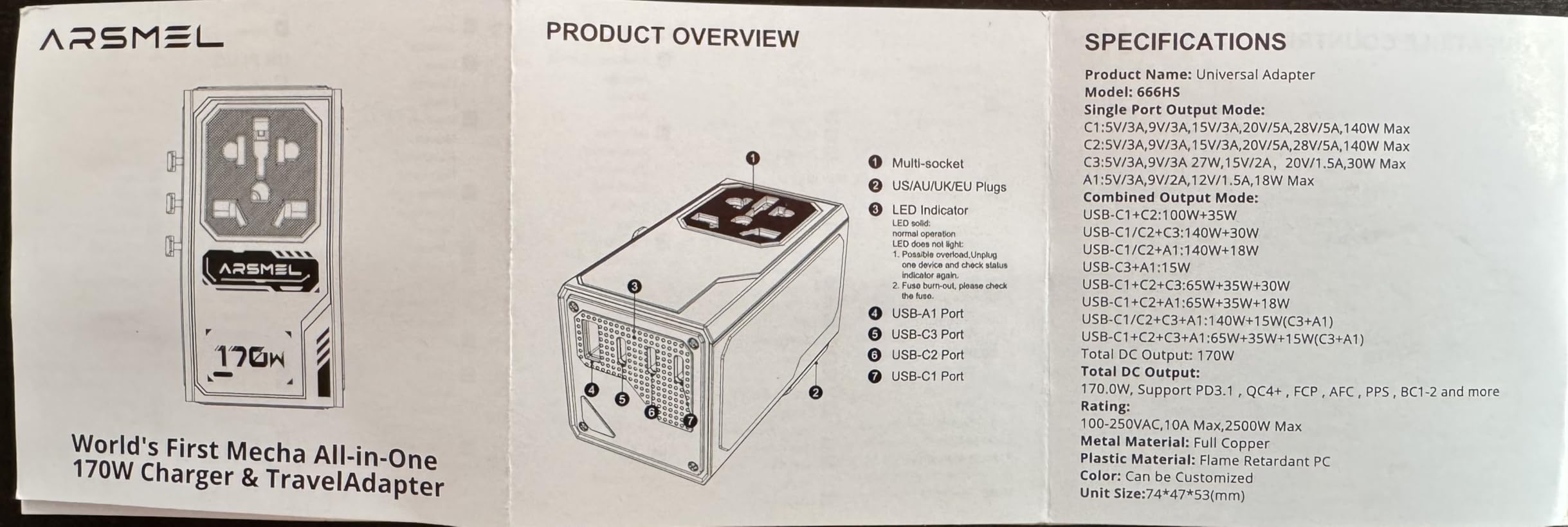 170W GaN Universal Travel Adapter for Europe/UK/US/AU/JP | 140W USB-C PD 3.1 Fast Charging for MacBook Pro, 3 USB-C & 1 USB-A, 2500W AC Outlet, Worldwide Travel Adapter customer photo 1