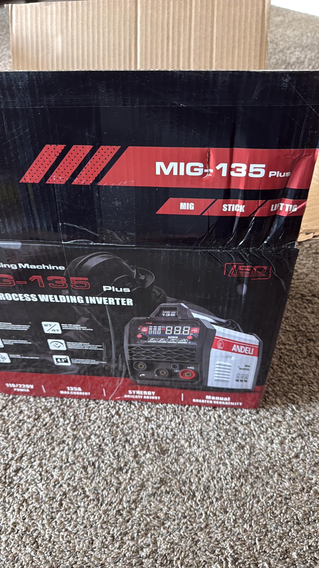 ANDELI 110V/220V MIG Welder 135A, PULSE Flux Core MIG/Lift Tig/Stick 3-in-1 Gasless MIG Welding Machine with Synergy, Large LED Display,2T/4T Full Kit (Bonus Welding Helmet & Gloves) customer photo 1