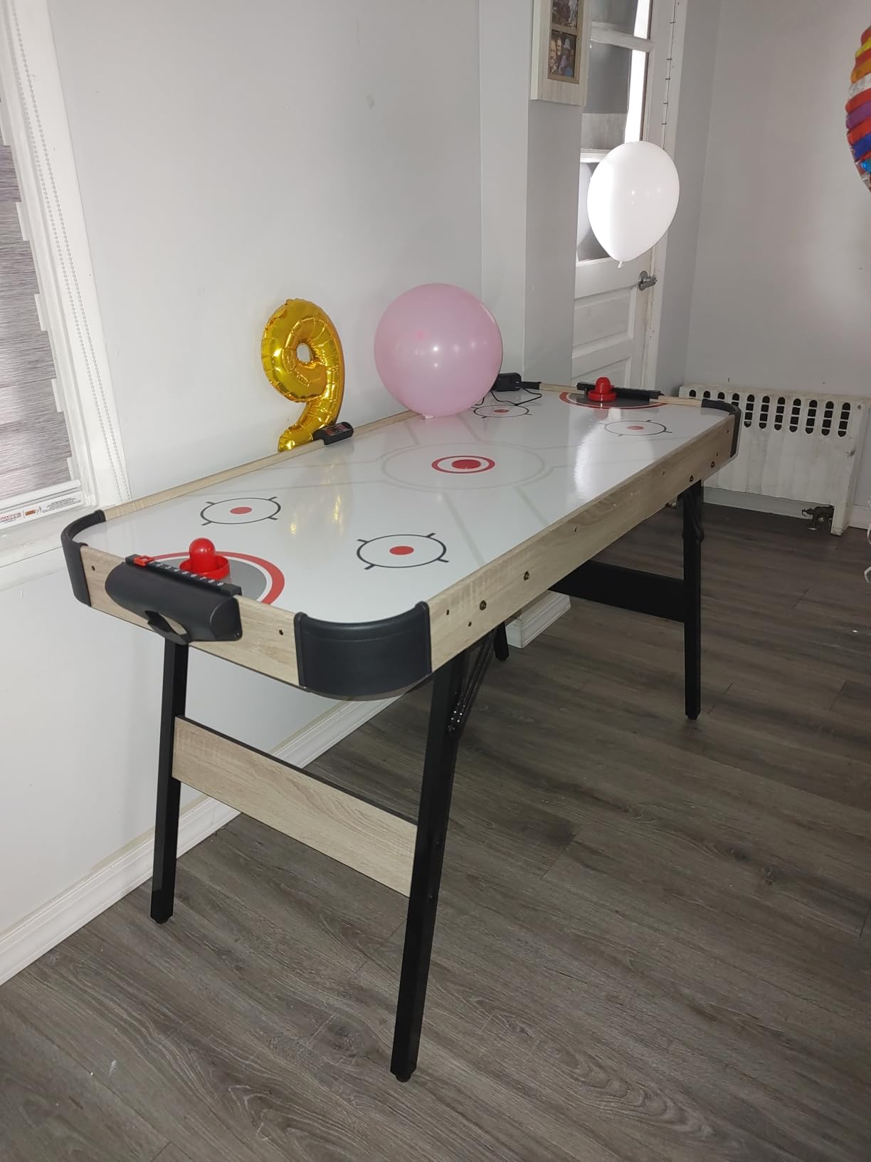 58 Inch Folding Air Hockey Table for Family, Foldable Sports Hockey Game Set w/2 Pucks, 2 Pushers, Powerful Motor, Hockey Table for Adults and Kids, Home Game Room customer photo 1