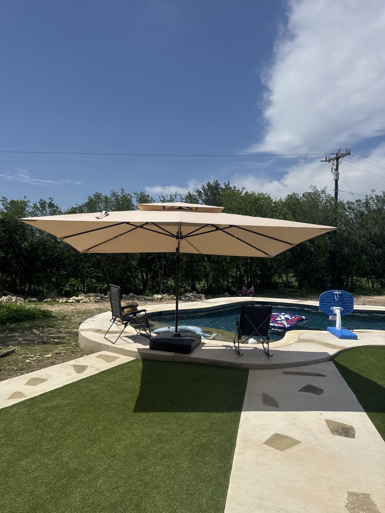 10 X 13 FT Cantilever Patio Umbrella Outdoor with Lights & Base | Weighted Base Included, Aluminum Frame, Waterproof Fabric, 360 Degree Rotation, 7-tilt, for Pool Deck Backyard, Beige customer photo 1