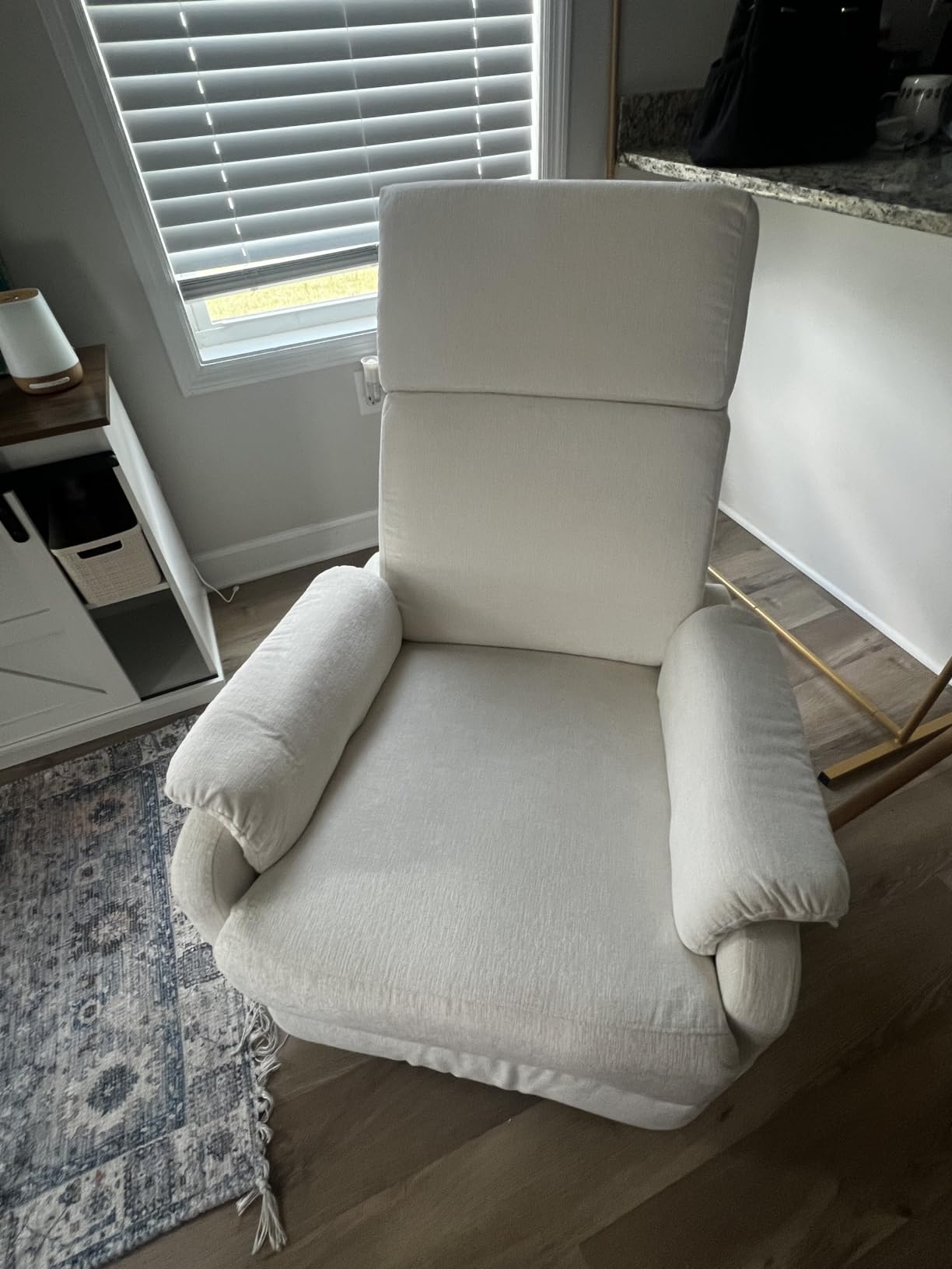 Korser Recliner Chair, Swivel Rocking Recliner Chair for Adults, Glider Rocking Chair, Small Nursery Chair Recliner for Living Room, Reclining Chair with Modern-Designed Armrests, Chenille, Beige customer photo 1